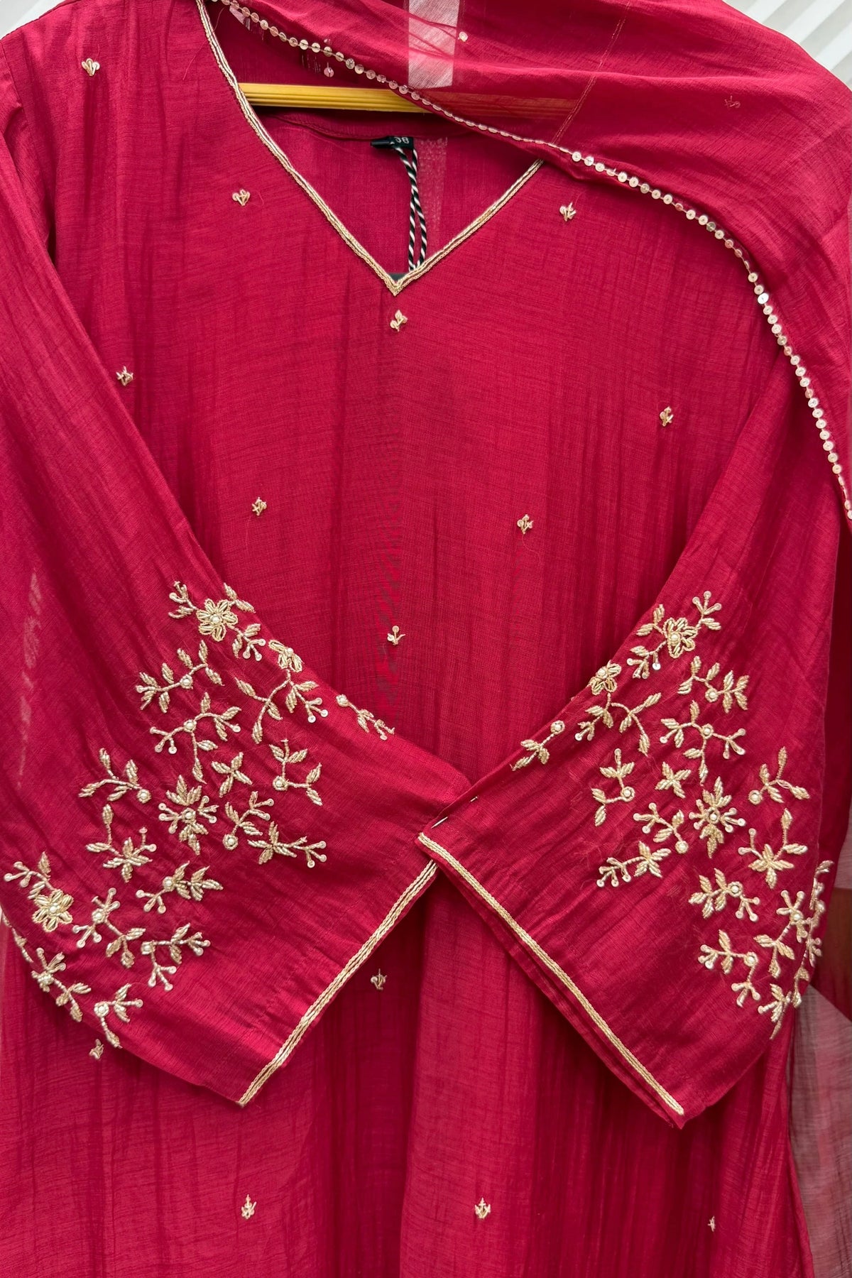 ✨Samaira - Premium Banaras mul chanderi Daman work A Line Kurta Set