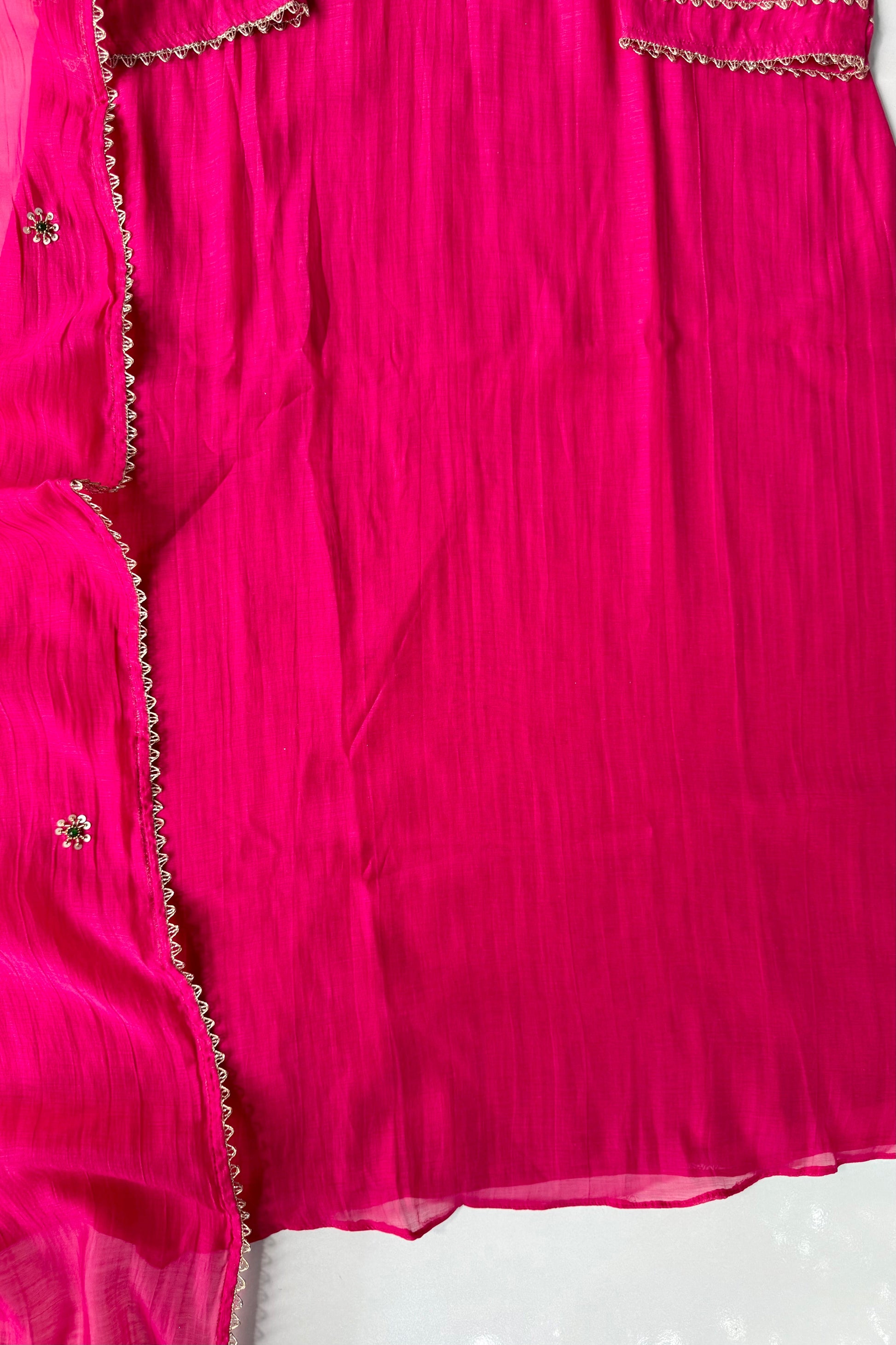 “Diamond” Trending Premium Pink  Mul Chanderi A Line Suit set 🛍️