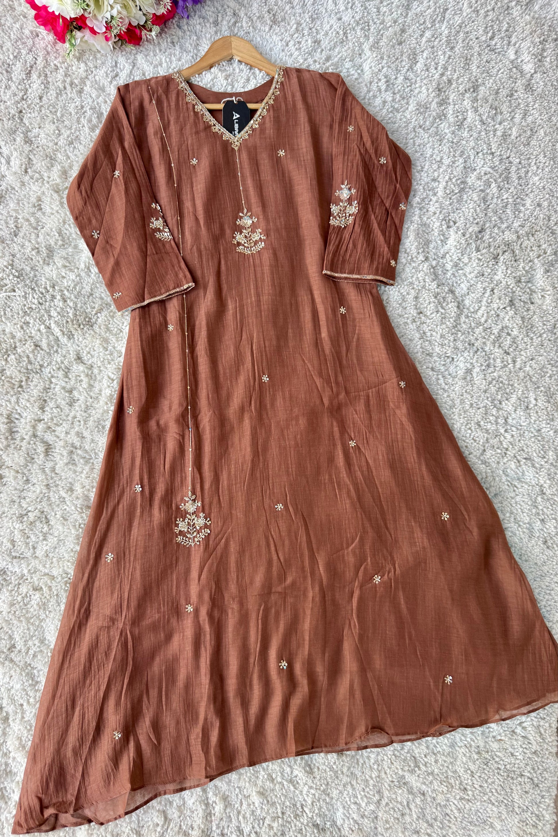 ”Grace- Premium Rich Brown Mul Chanderi Kurta Set 🛍️