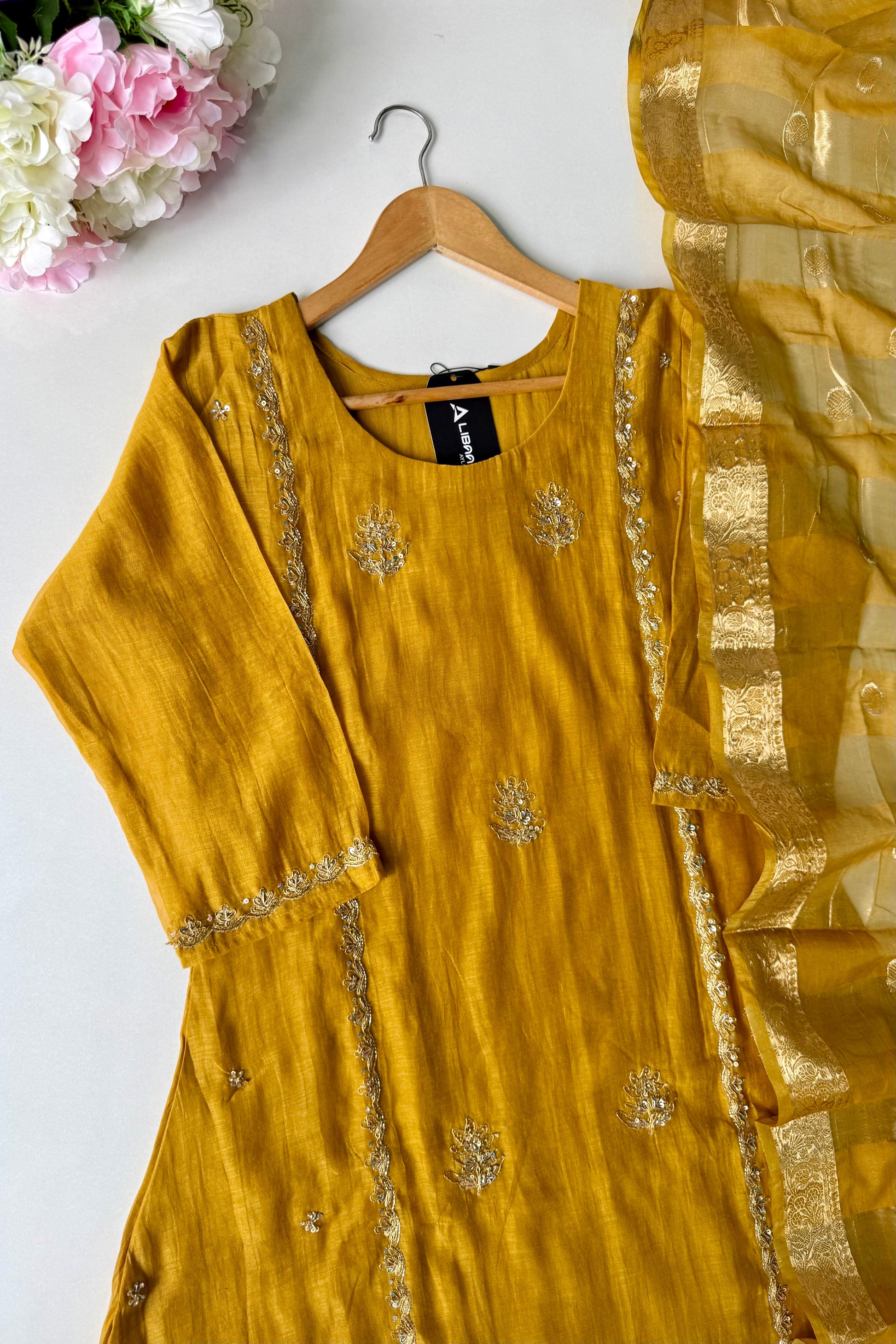 “Ujjwal” Trending yellow Mul Chanderi A Line Kurta set 🛍️