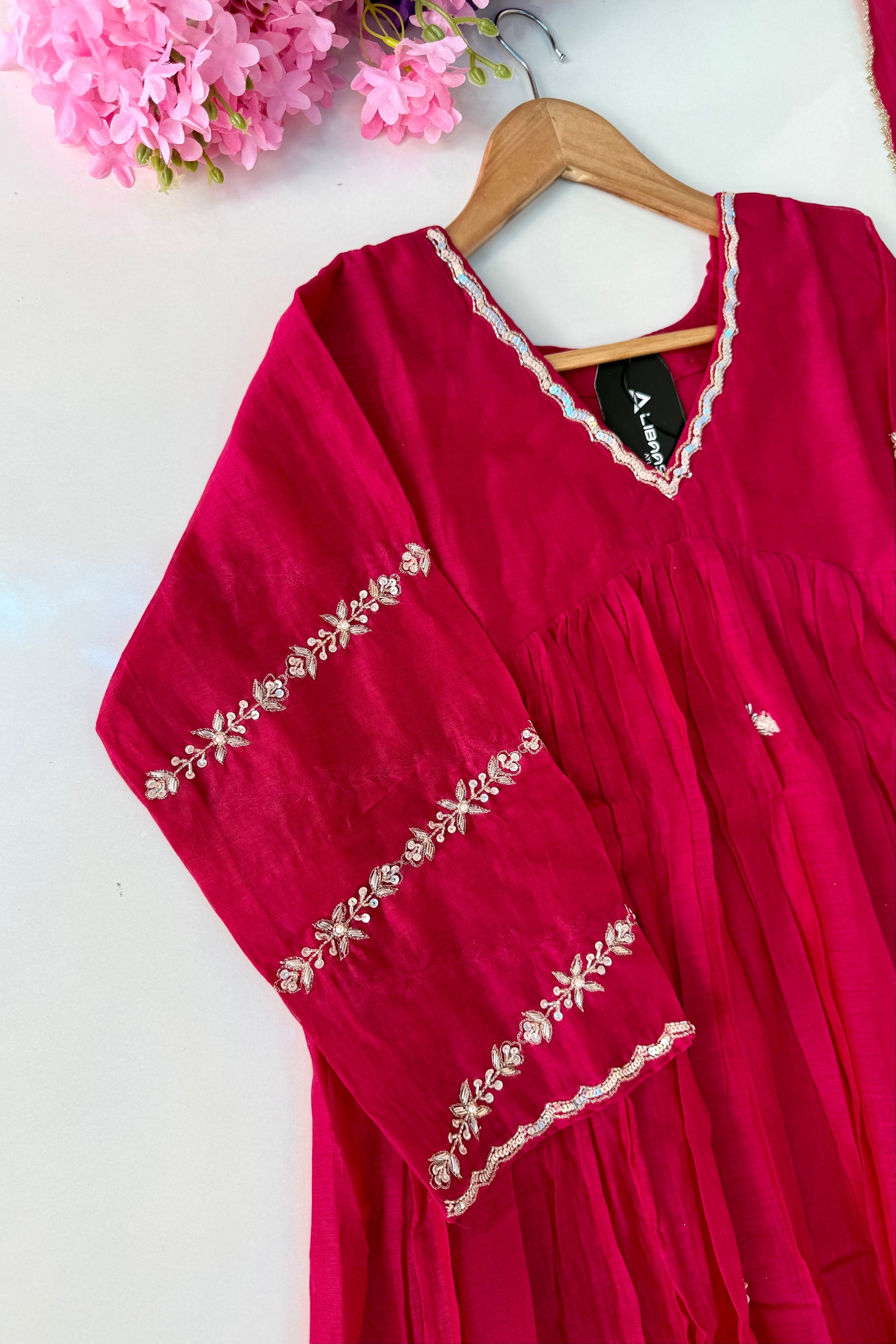 ❤️Princess – Premium Pink Mul Chanderi A Line Kurta Set