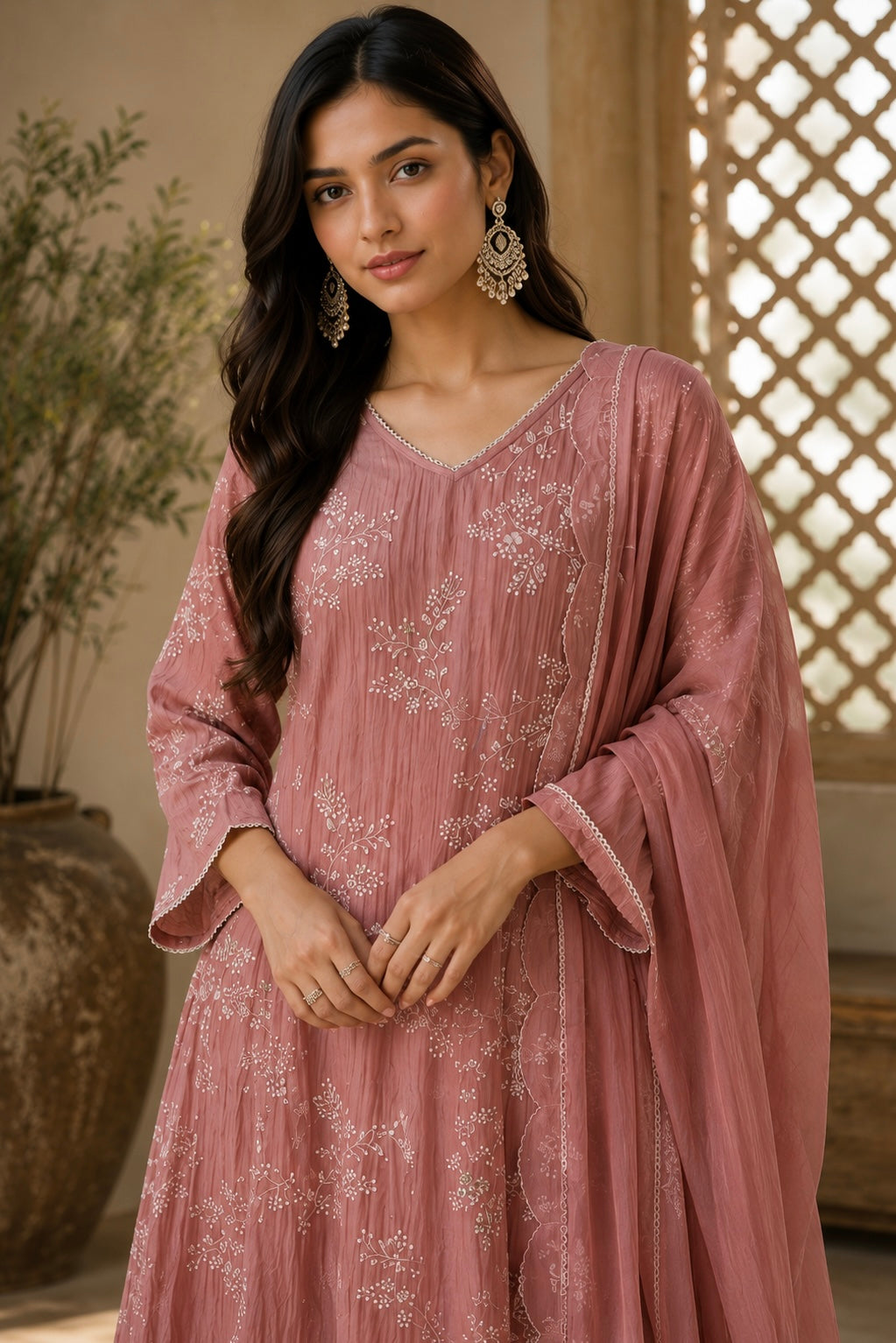 “Elina” Pink Imported Crushed A Line Suit set 🛍️