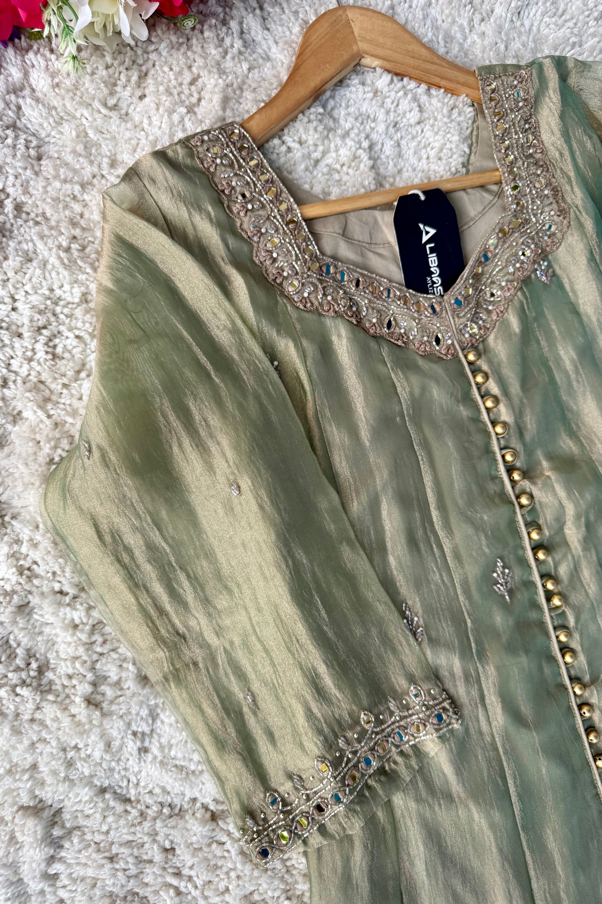 ✨Aiyana- Crushed Tissue Heavy Handwork Anarkali Suit
