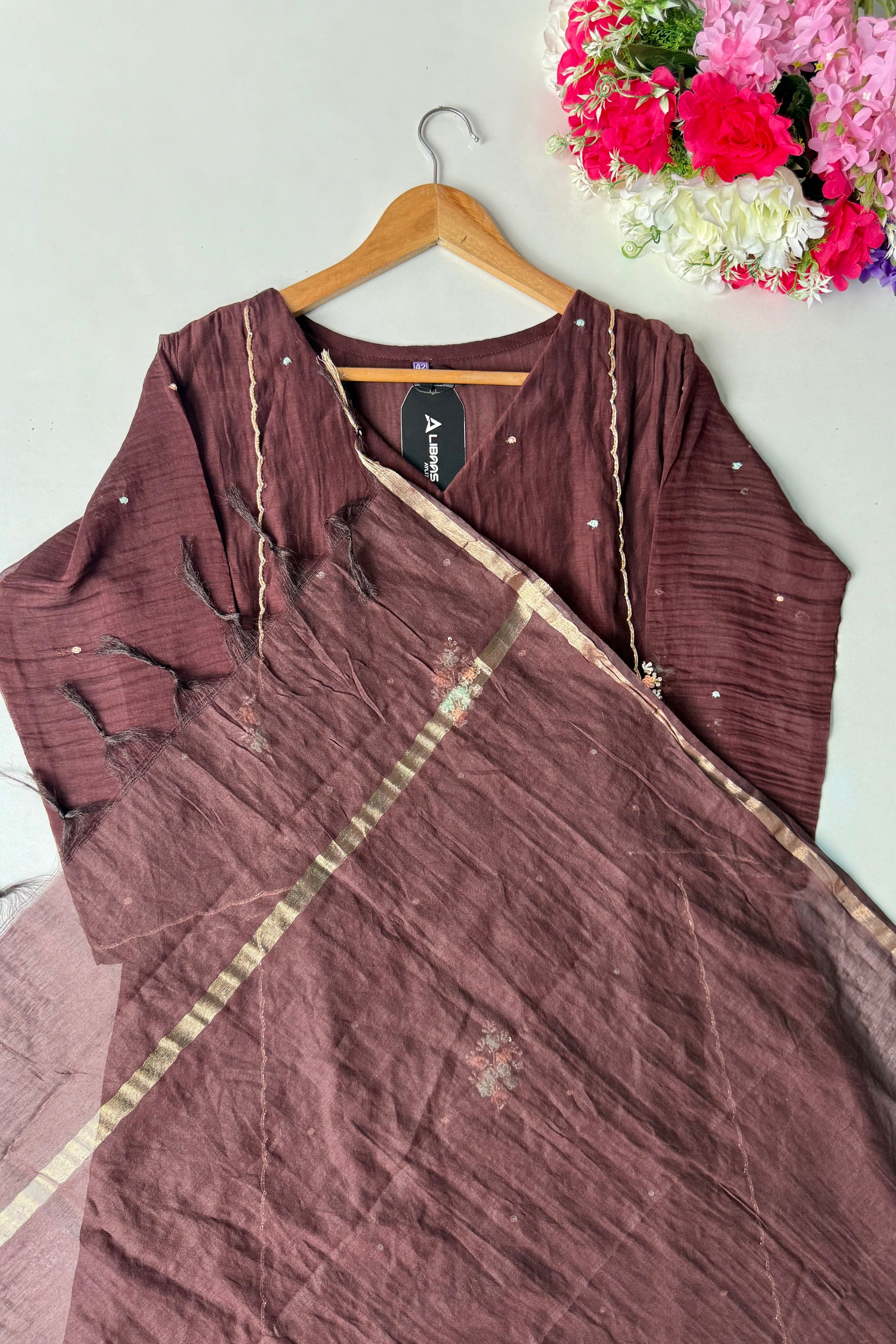 ✨Myra - Brown Mul Chanderi A-Line Anarkali Kurta set