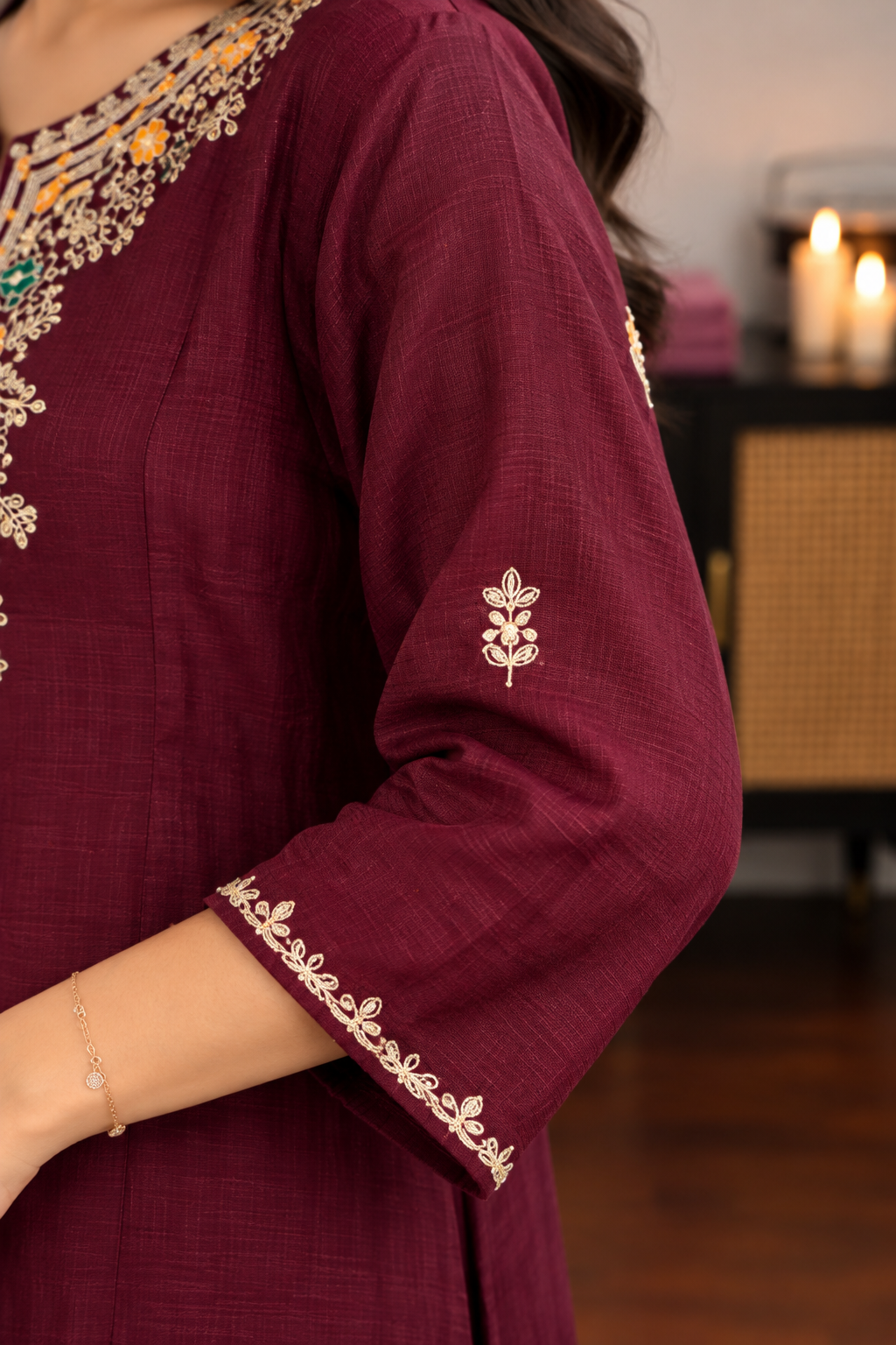 “ISHIKA” Brwon handcrafted dola silk kurti sets