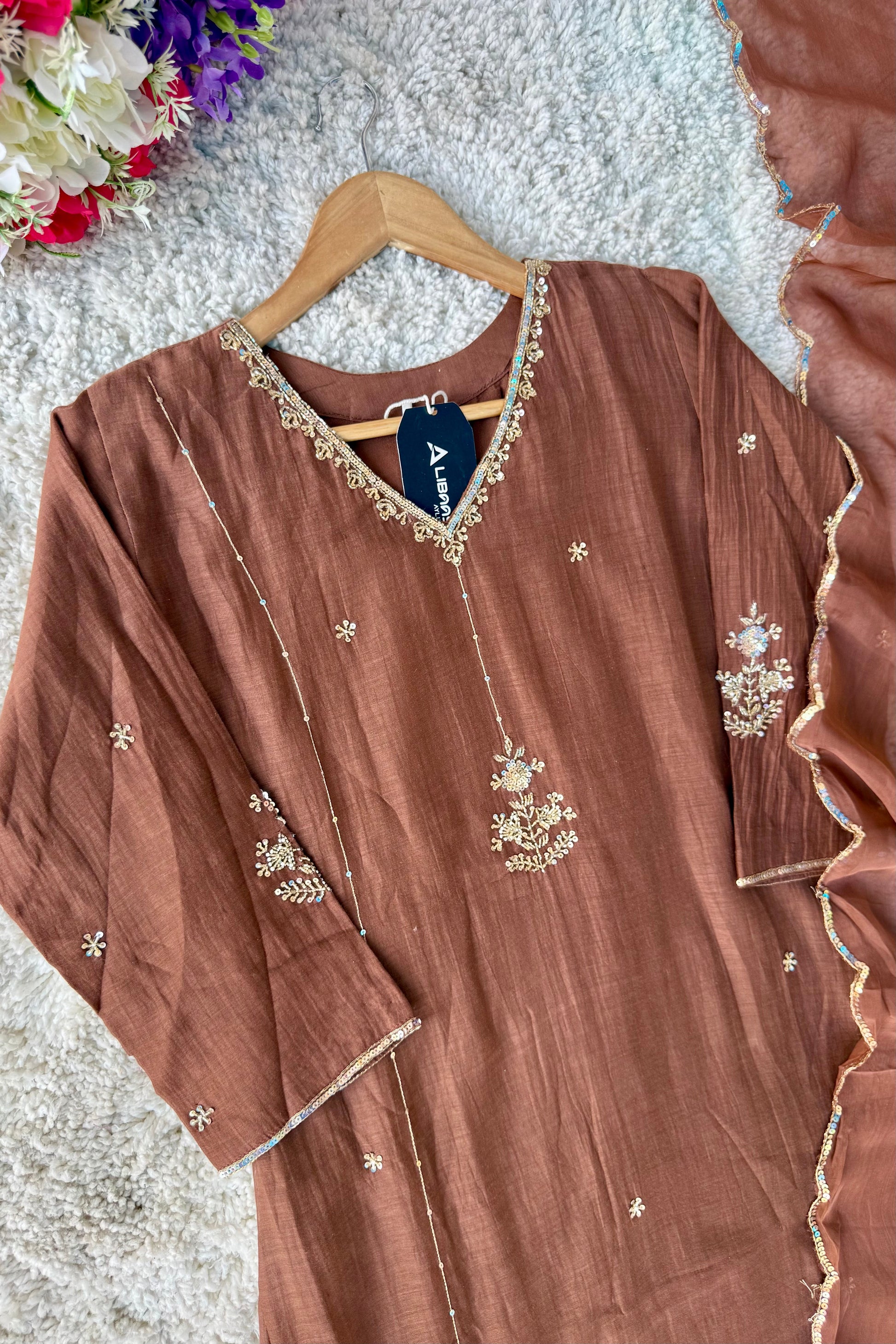 ”Grace- Premium Rich Brown Mul Chanderi Kurta Set 🛍️
