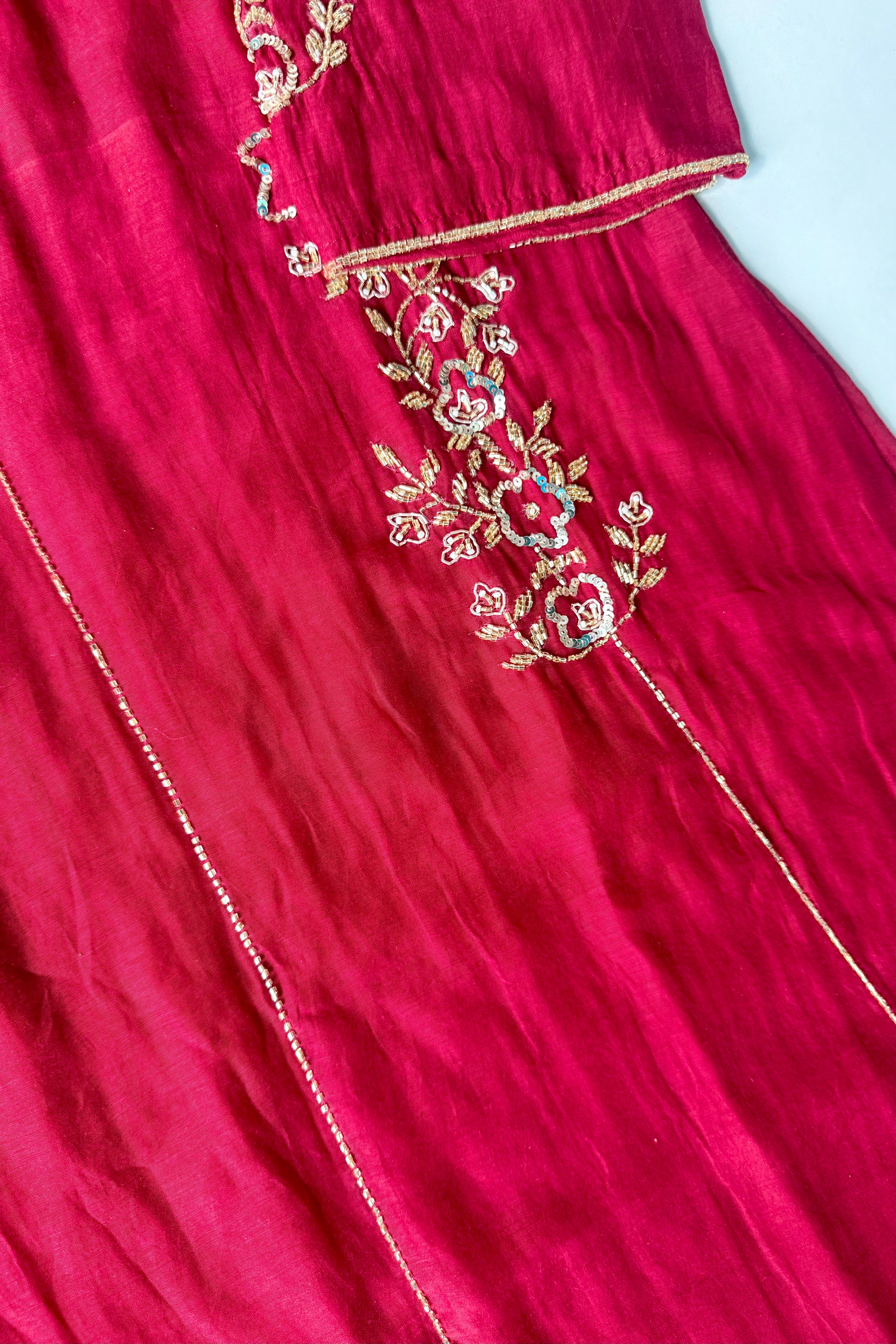 ✨”Rida - Premium Red Mul Chanderi A-Line Kurta Set