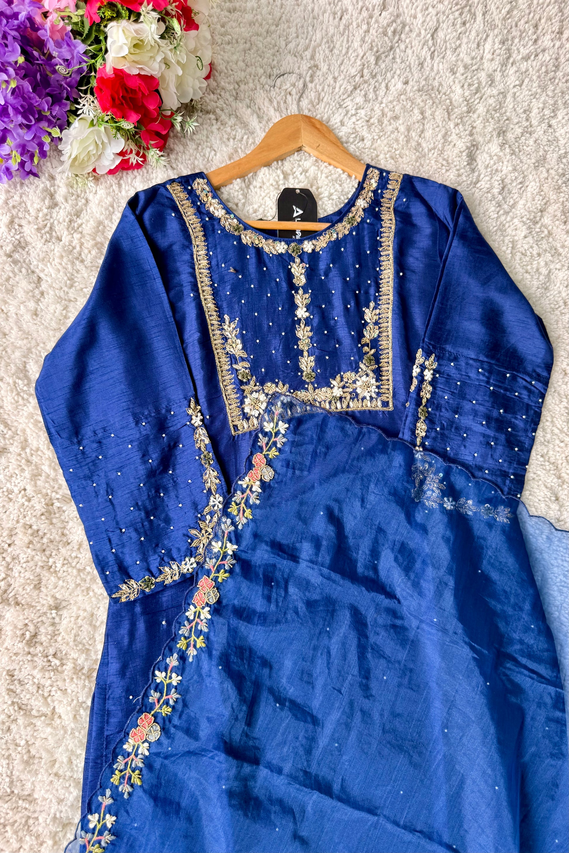“ALKA” A very beautiful Blue piece with zardozi & zari handwork set