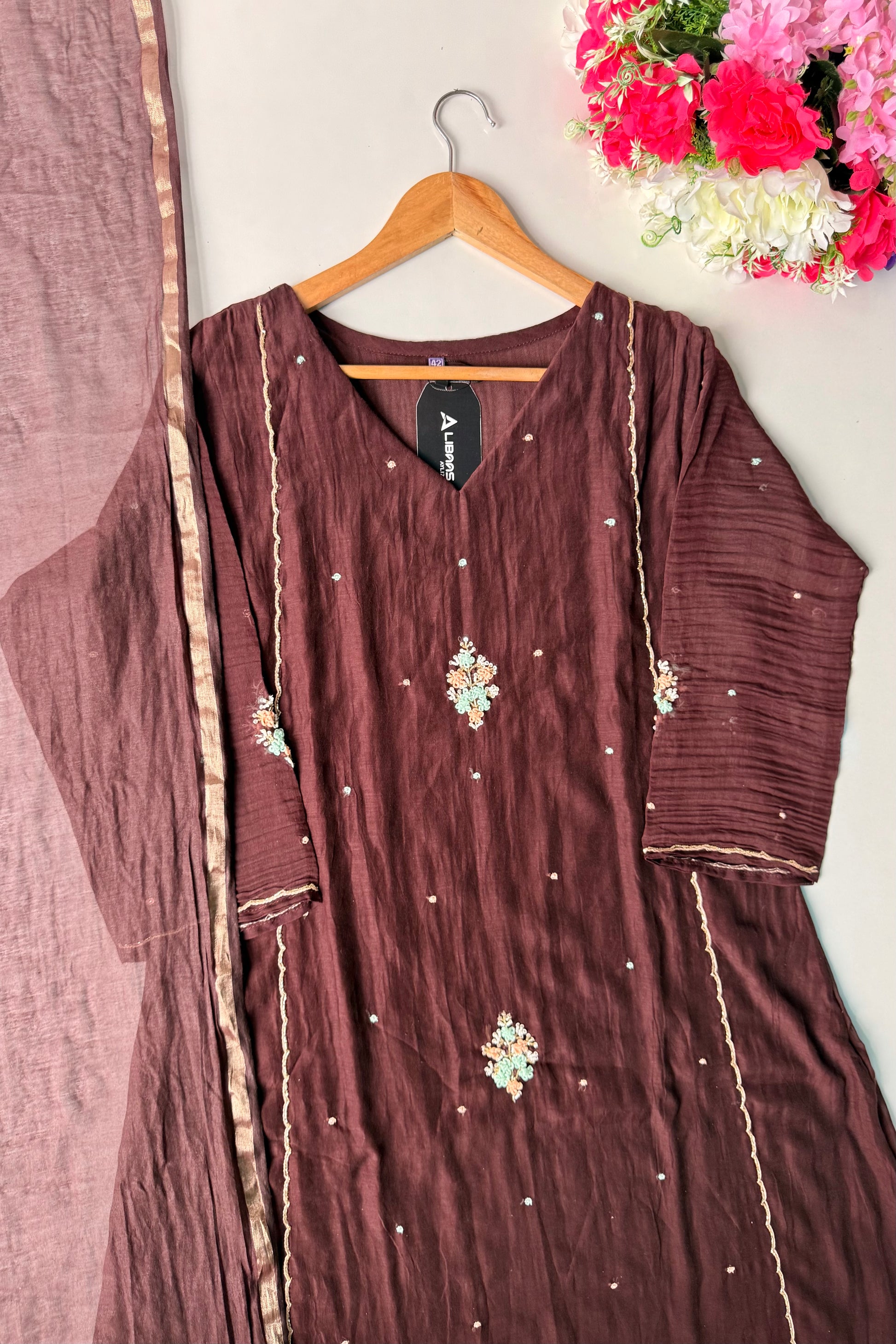 ✨Myra - Brown Mul Chanderi A-Line Anarkali Kurta set