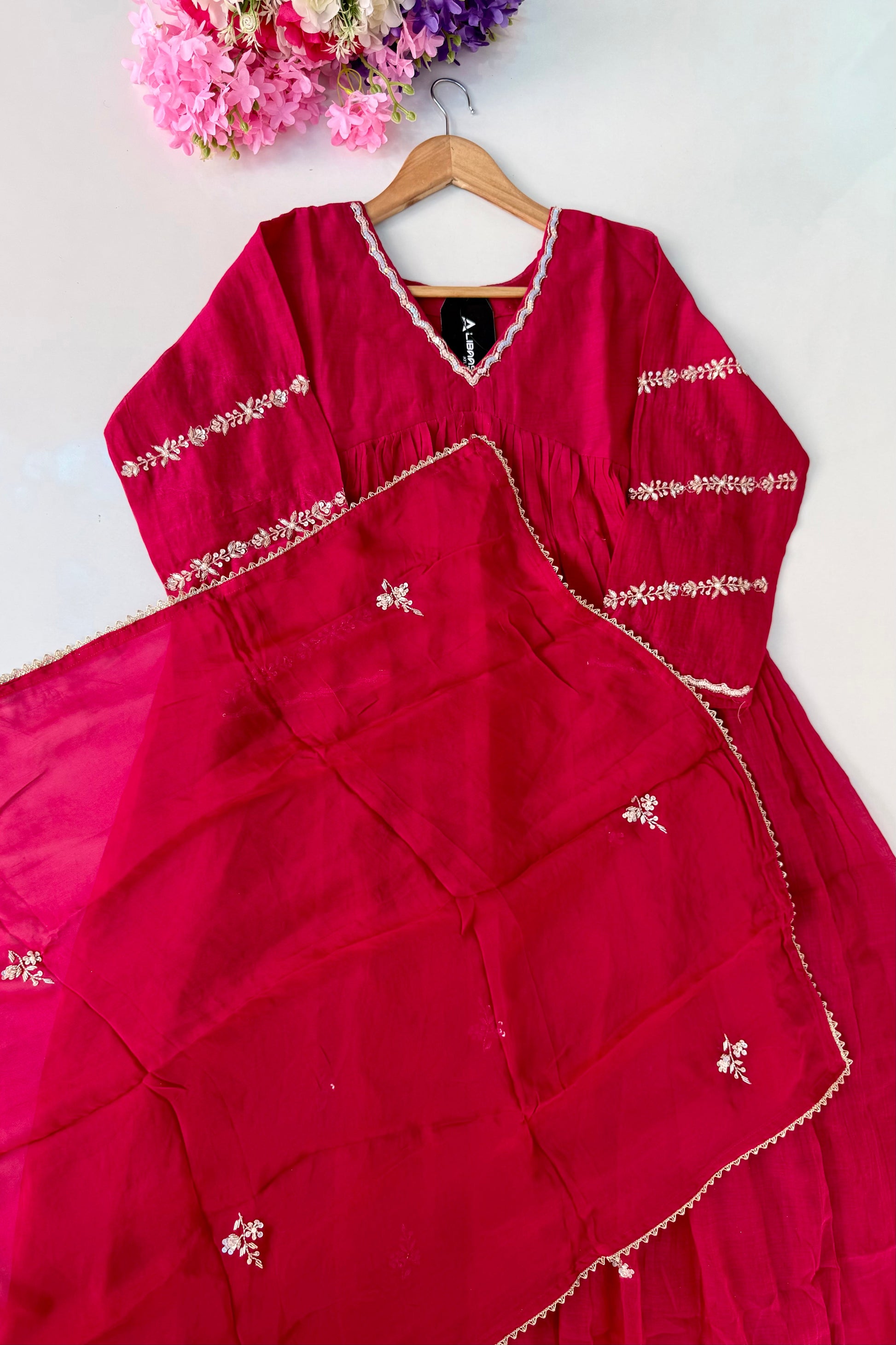 ❤️Princess – Premium Pink Mul Chanderi A Line Kurta Set