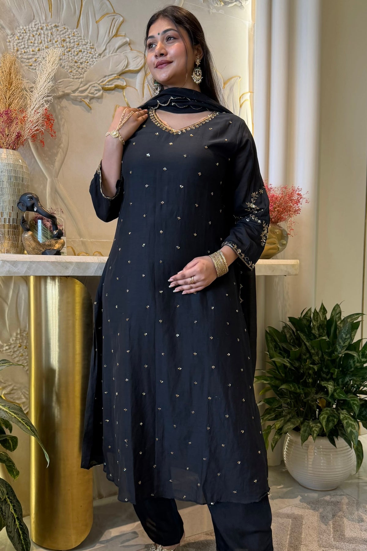 ✨Aditi - Karwa Chauth Special Mul Chanderi A-Line Kurta set