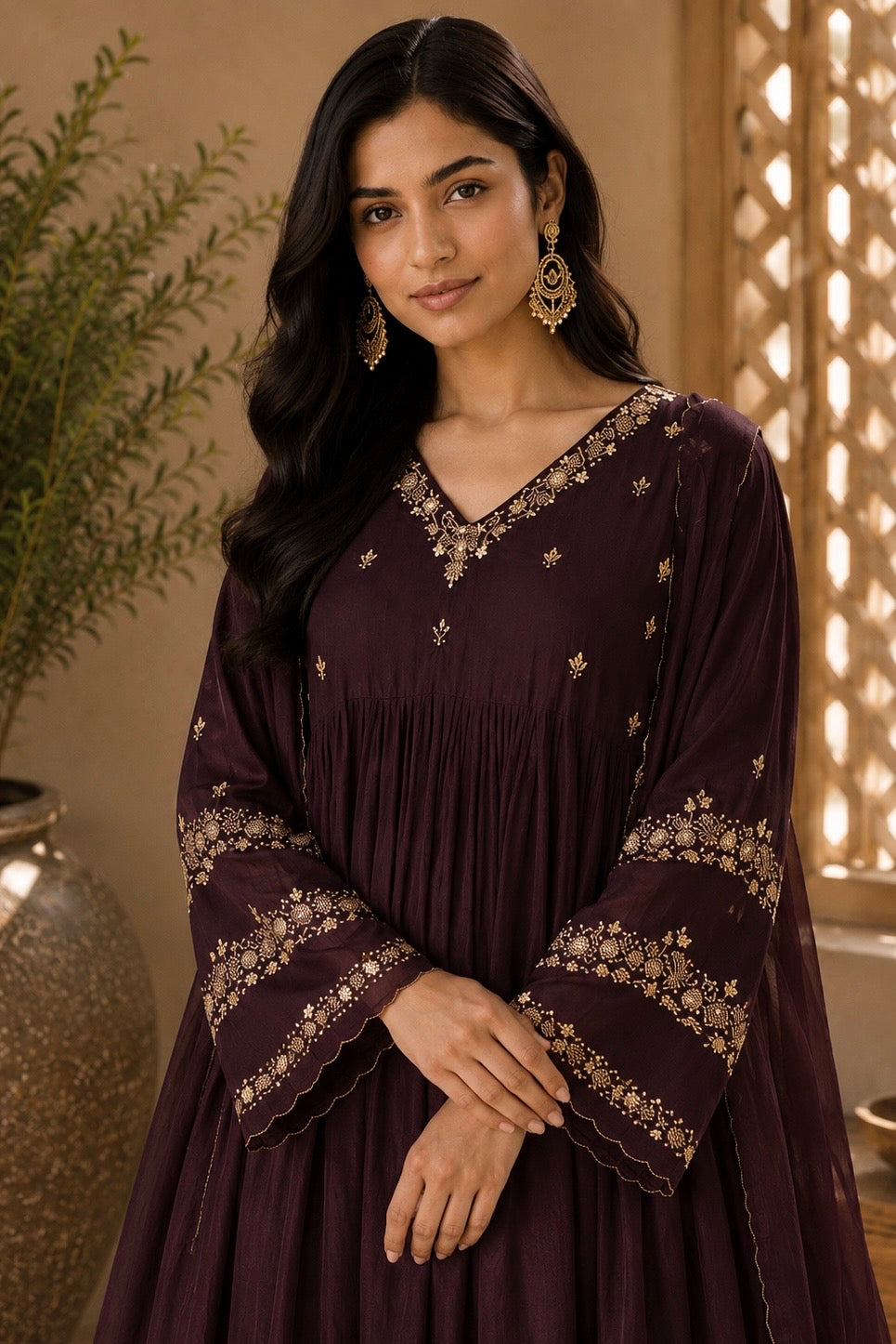 “Az026” Premium Party Wear Chinnon Anarkali Suit set 🛍️