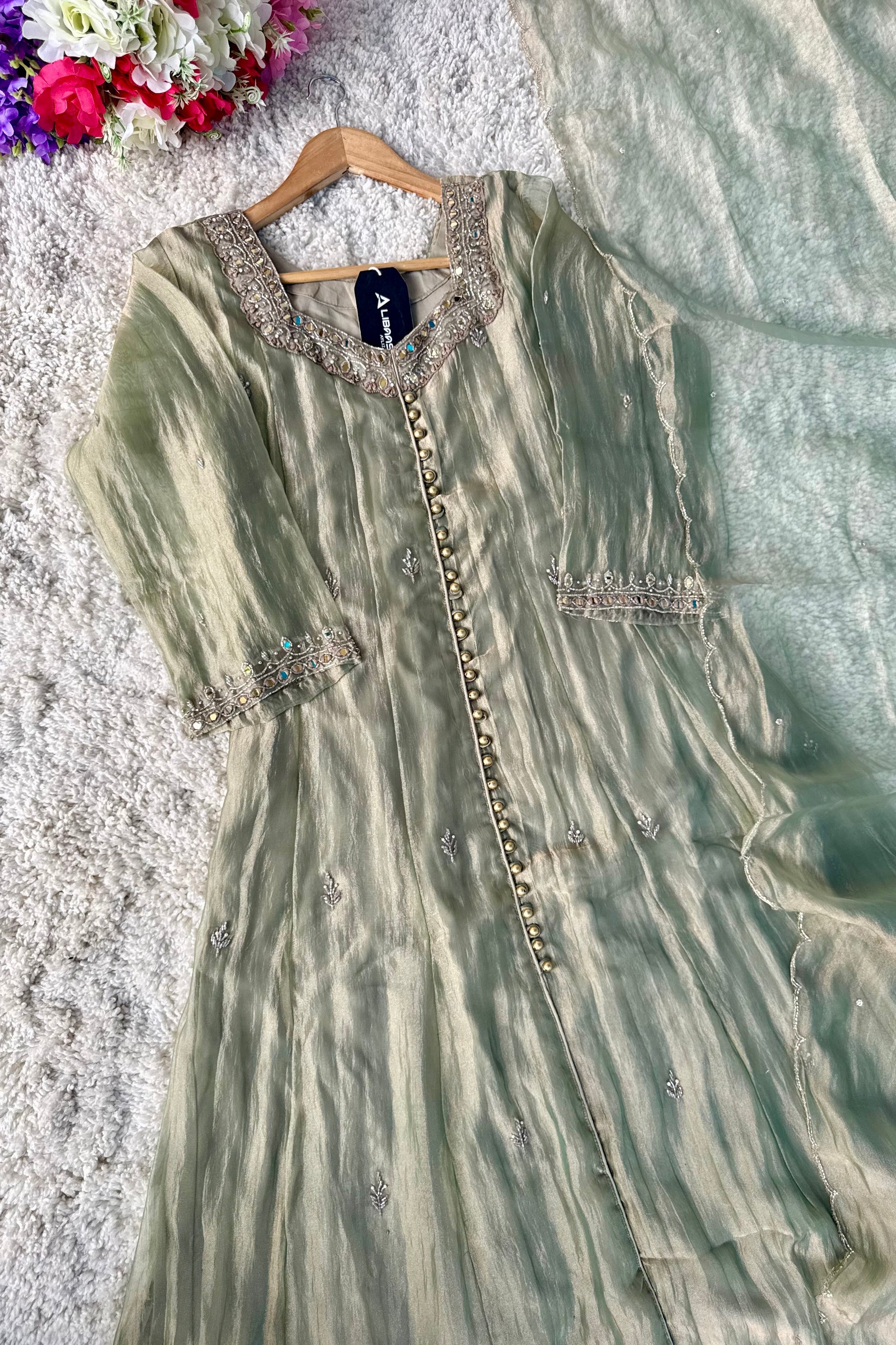 ✨Aiyana- Crushed Tissue Heavy Handwork Anarkali Suit