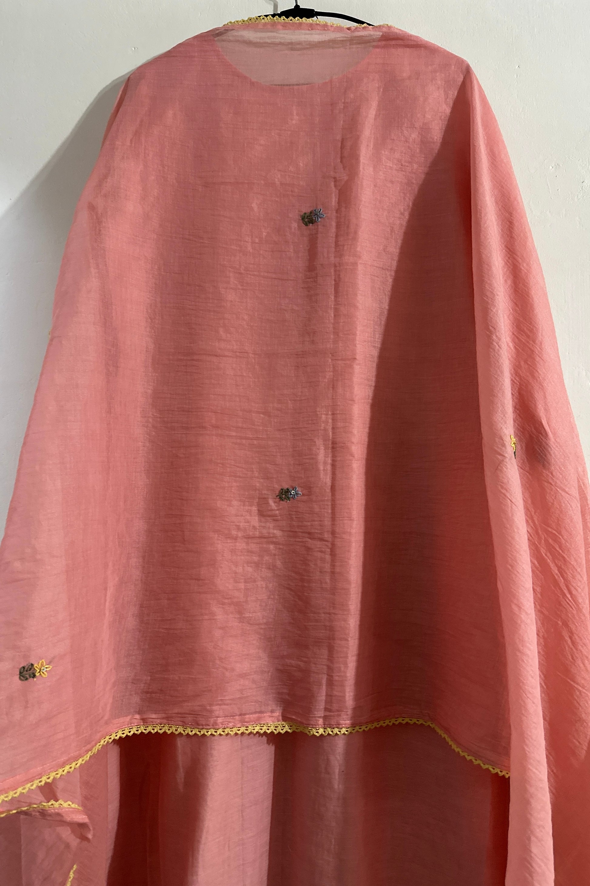 ✨”Sunshine– Premium Blush Pink Banaras Mul Chanderi A-Line Suit