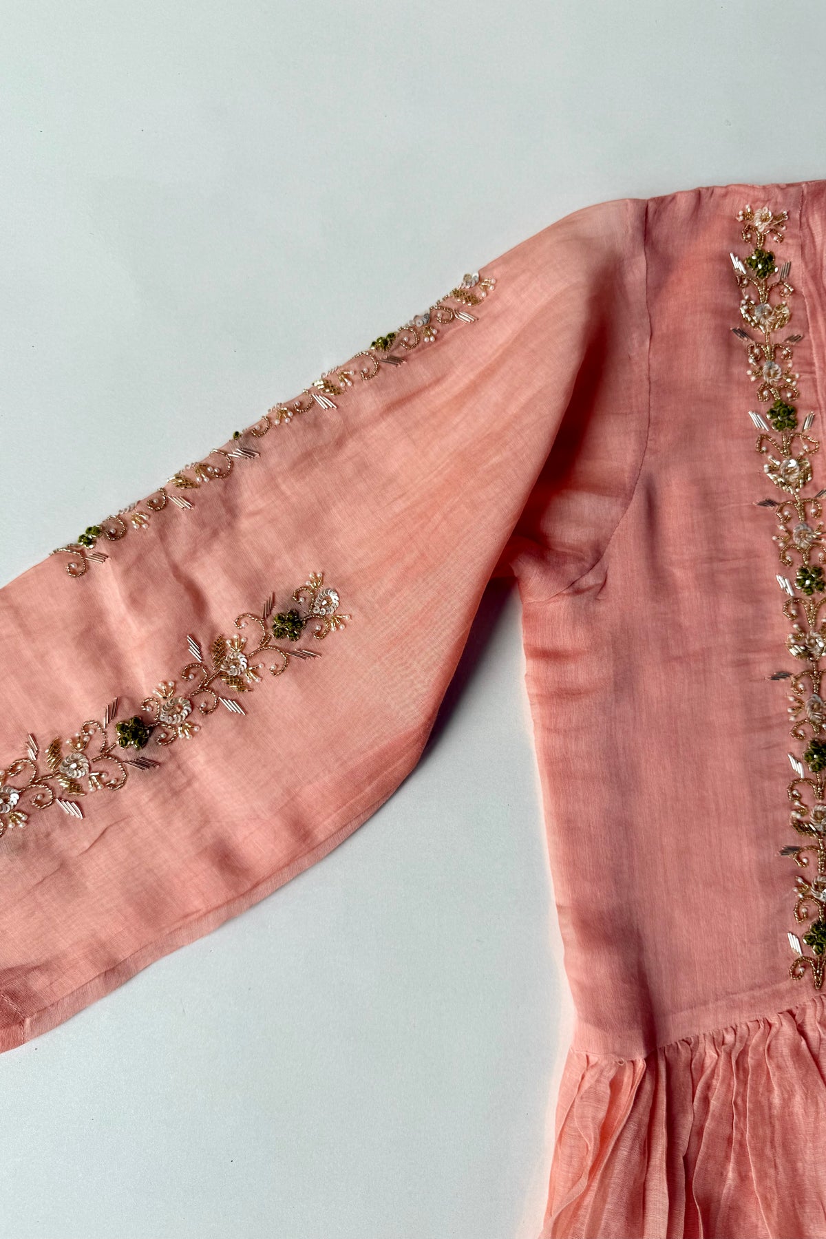 ✨ Princi- Premium Coral Rose Mul Chanderi Anarkali Kurta Set