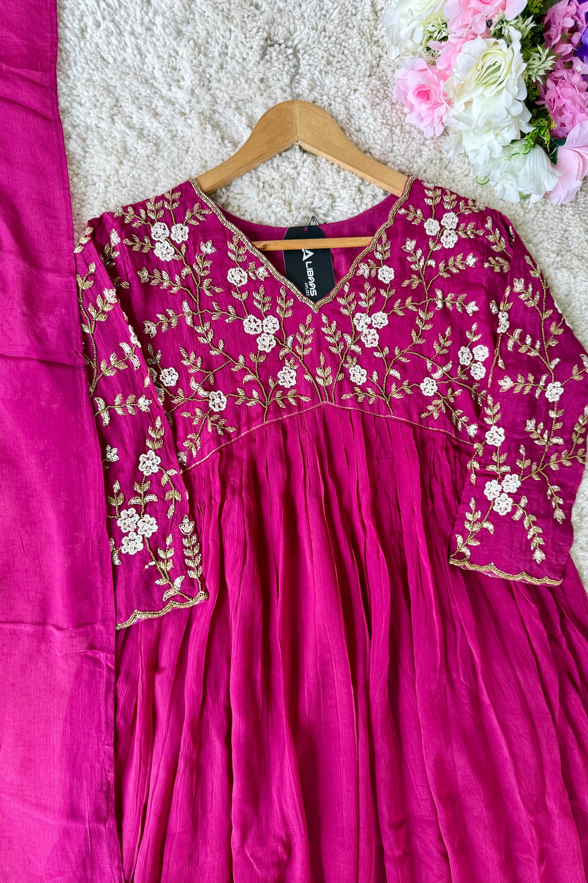 ✨Riti - Premium Magenta Chinnon Anarkali Kurta set