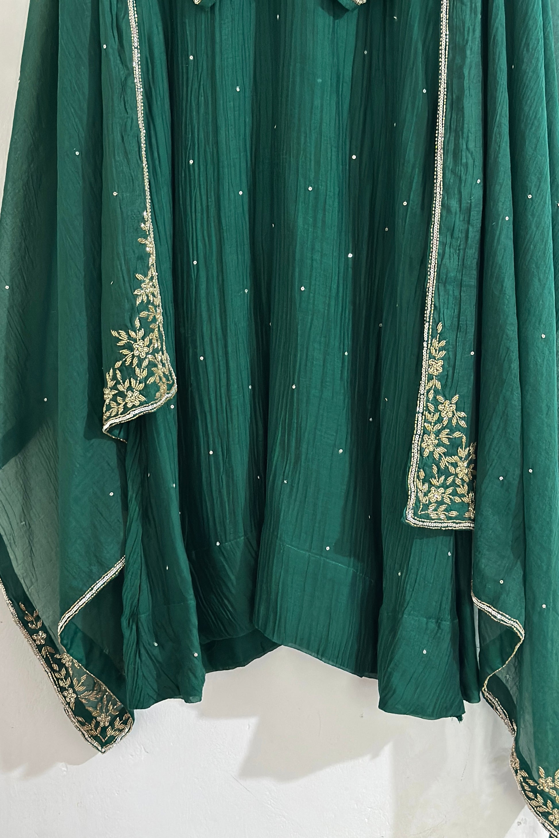 ✨”Anaya - Premium Green Mul Chanderi A-Line Kurta Set