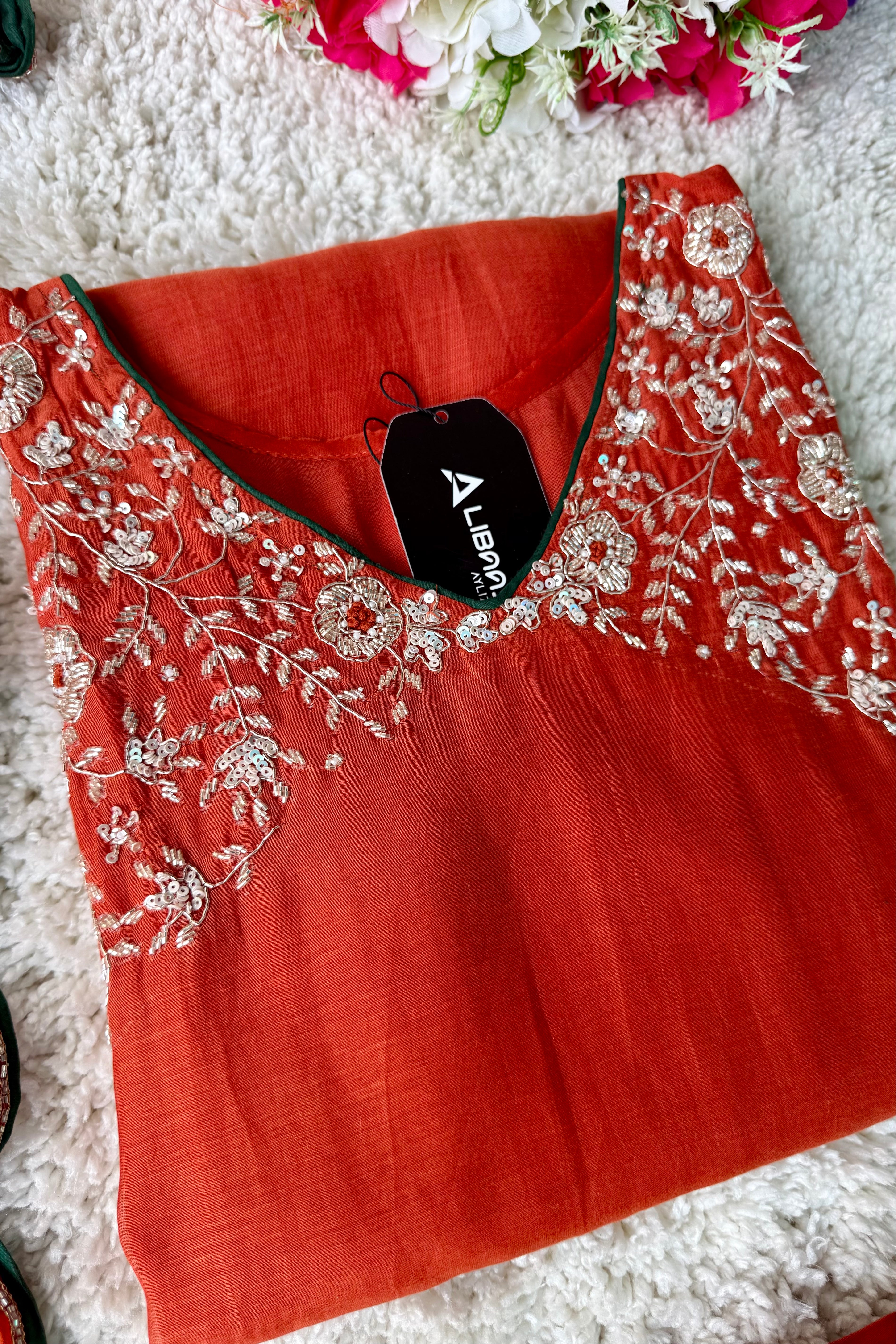 ✨Myra - Premium Orange Mul Chanderi A-Line Anarkali Kurta set