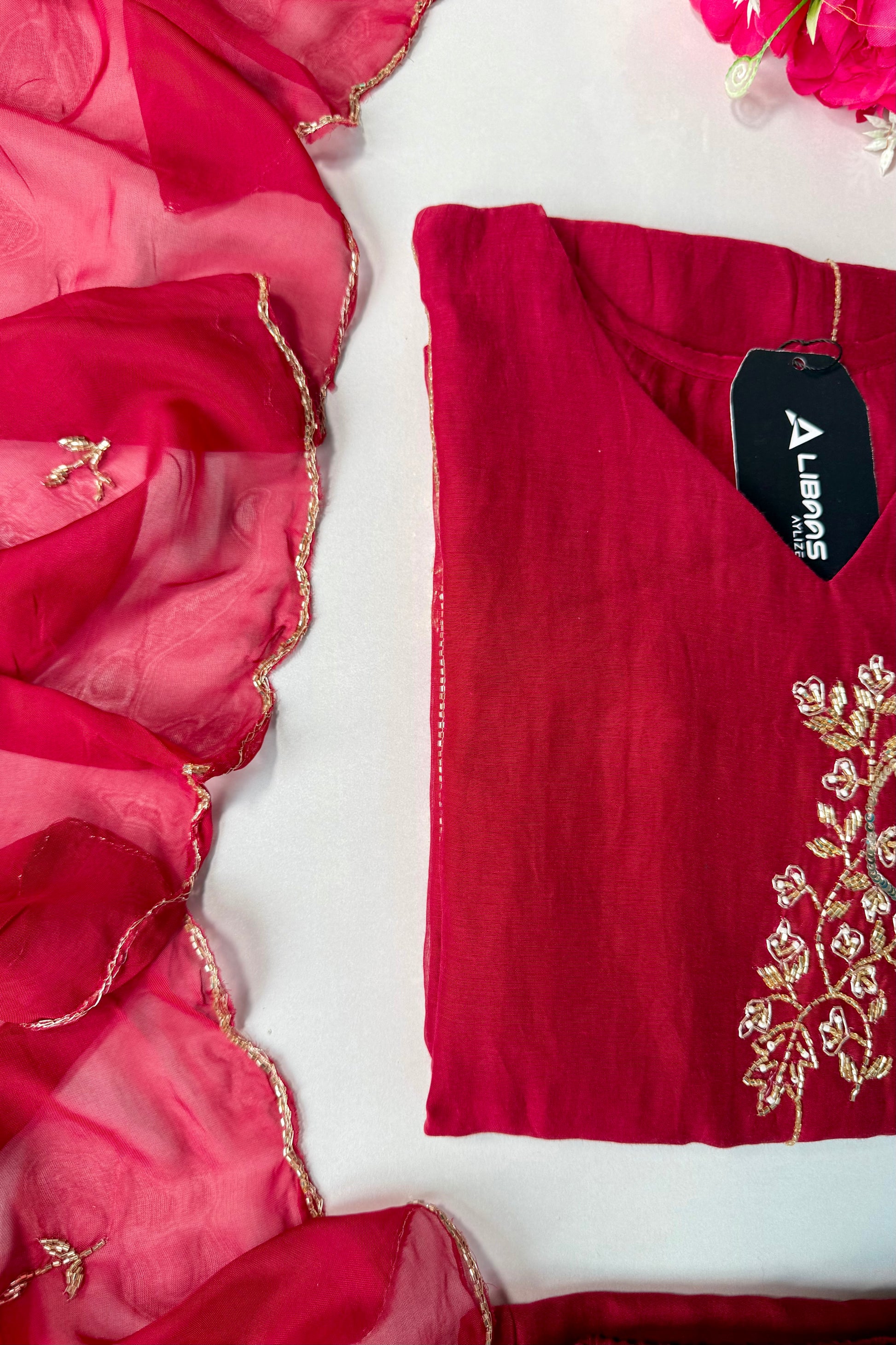✨”Rida - Premium Red Mul Chanderi A-Line Kurta Set
