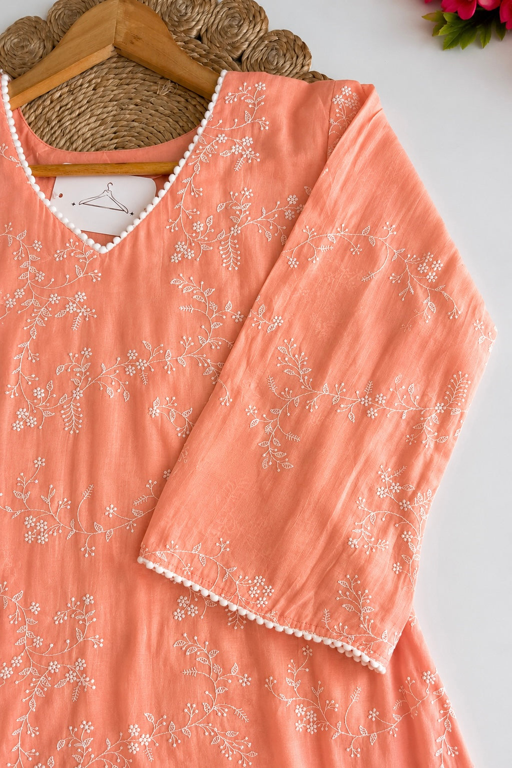 “Elina” Blush Peach Crushed Chanderi A Line Suit set 🛍️