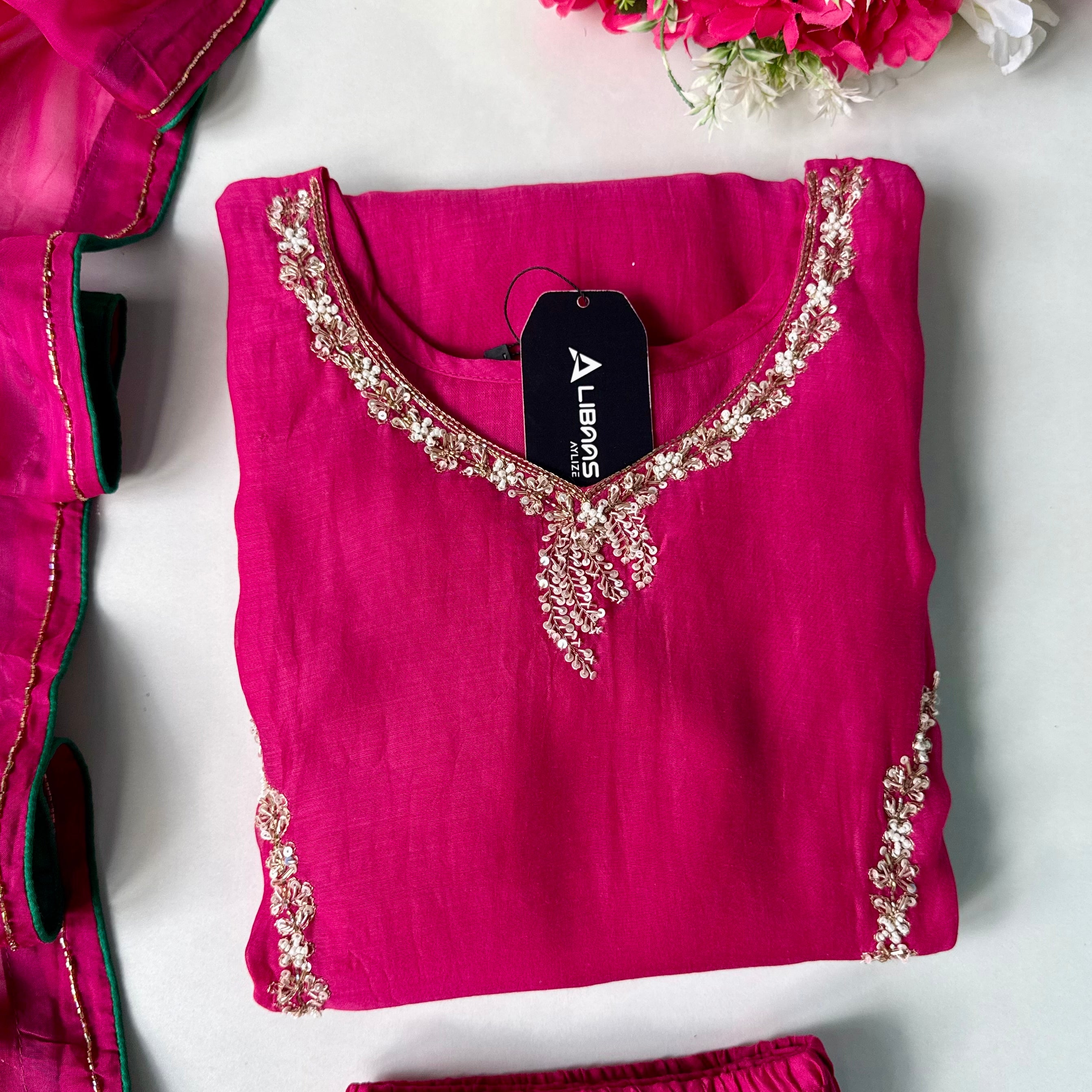 ✨”Maya - Premium Pink Mul Chanderi A-Line Kurta Set
