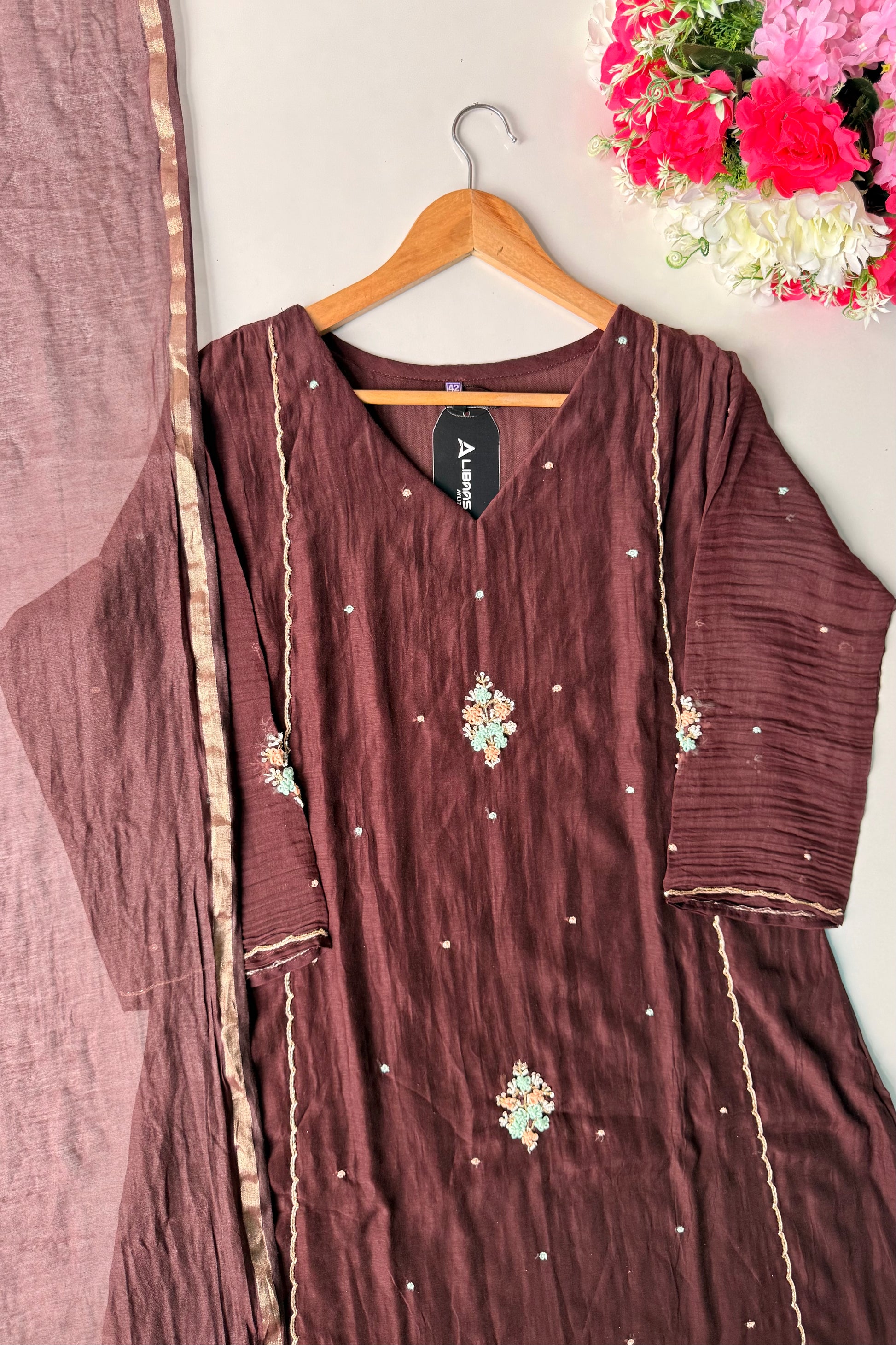 ✨Myra - Brown Mul Chanderi A-Line Anarkali Kurta set