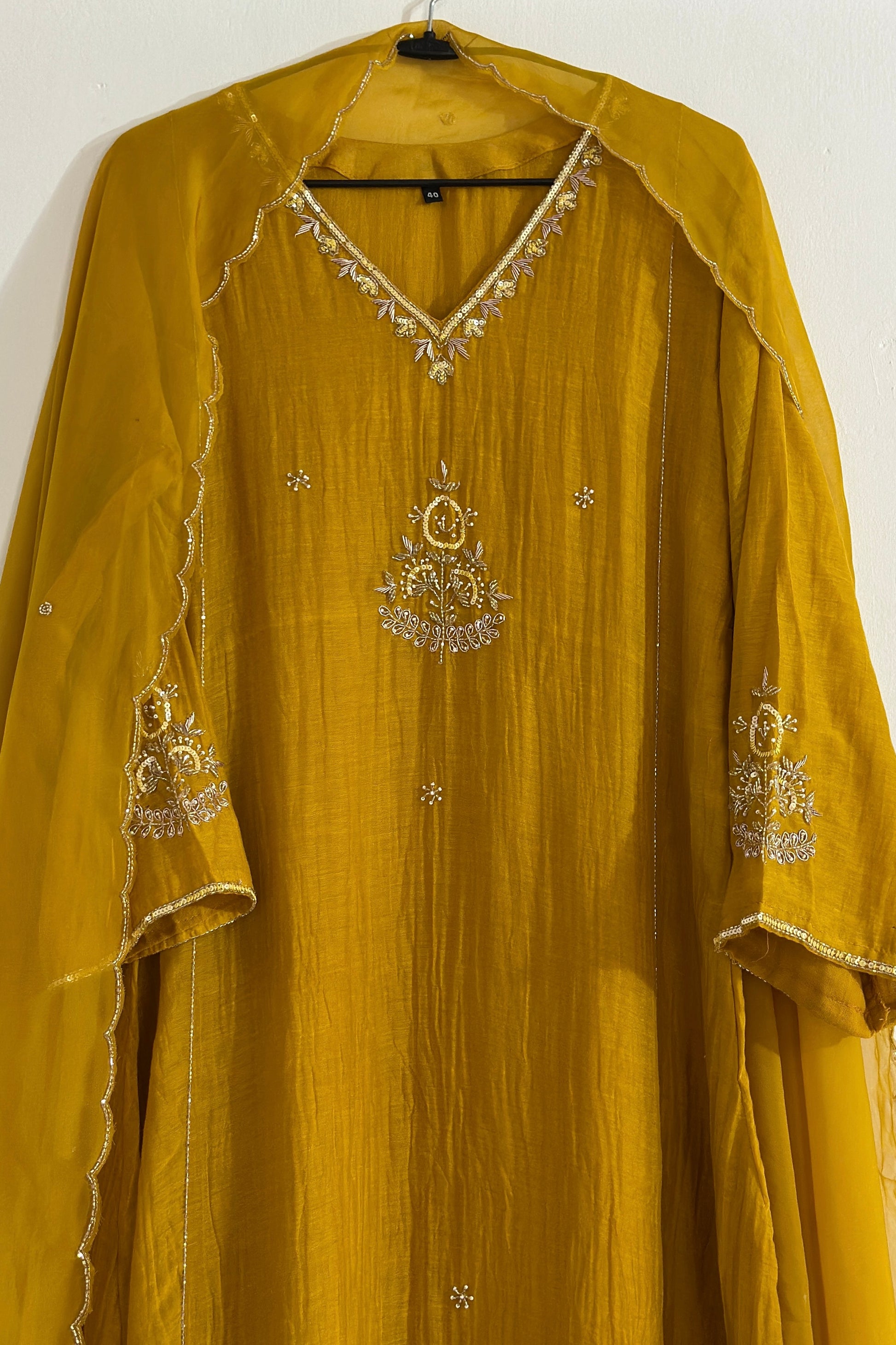 ✨”Zaria - Mustard Mul Chanderi A-Line Kurta Set 💛