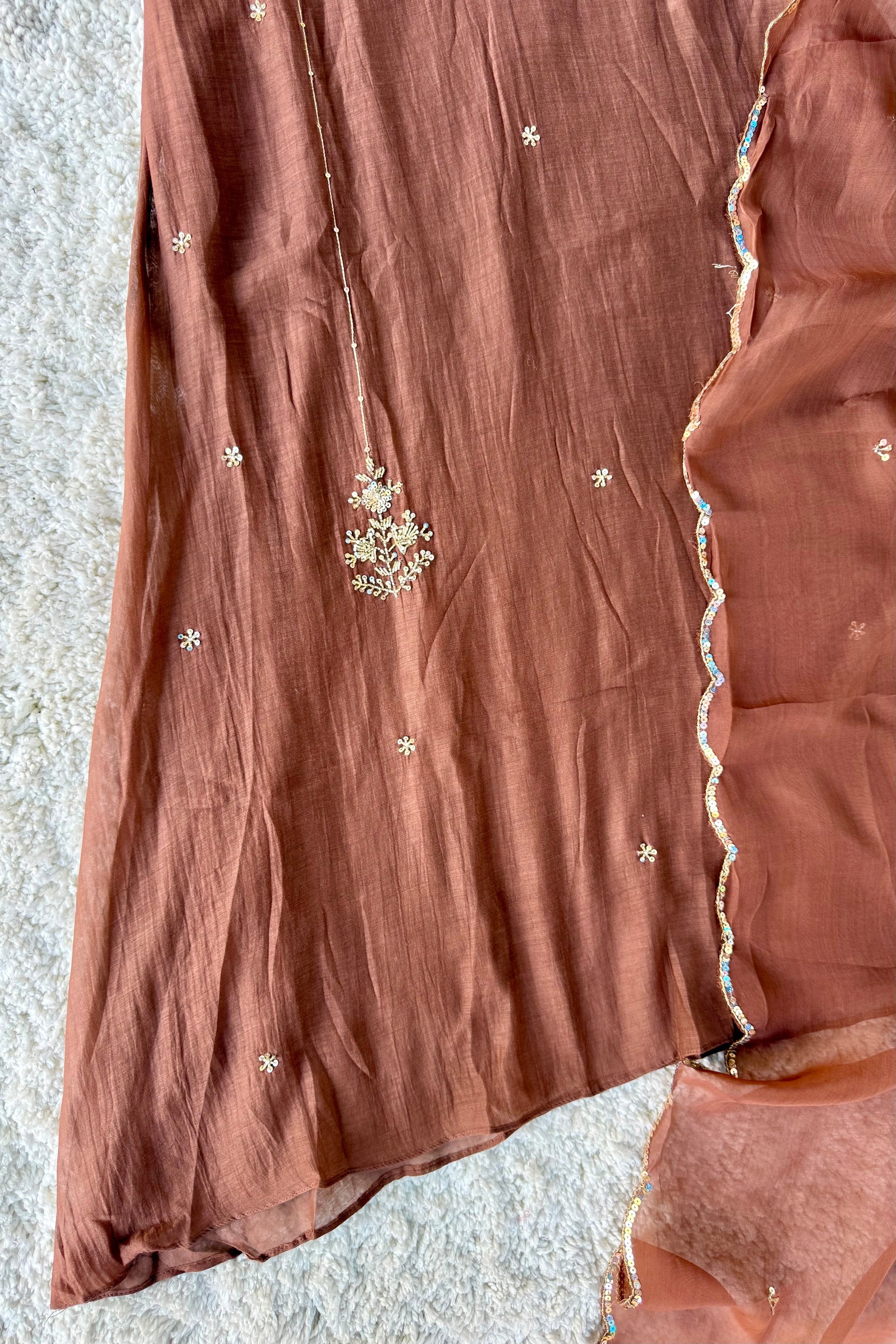 ”Grace- Premium Rich Brown Mul Chanderi Kurta Set 🛍️