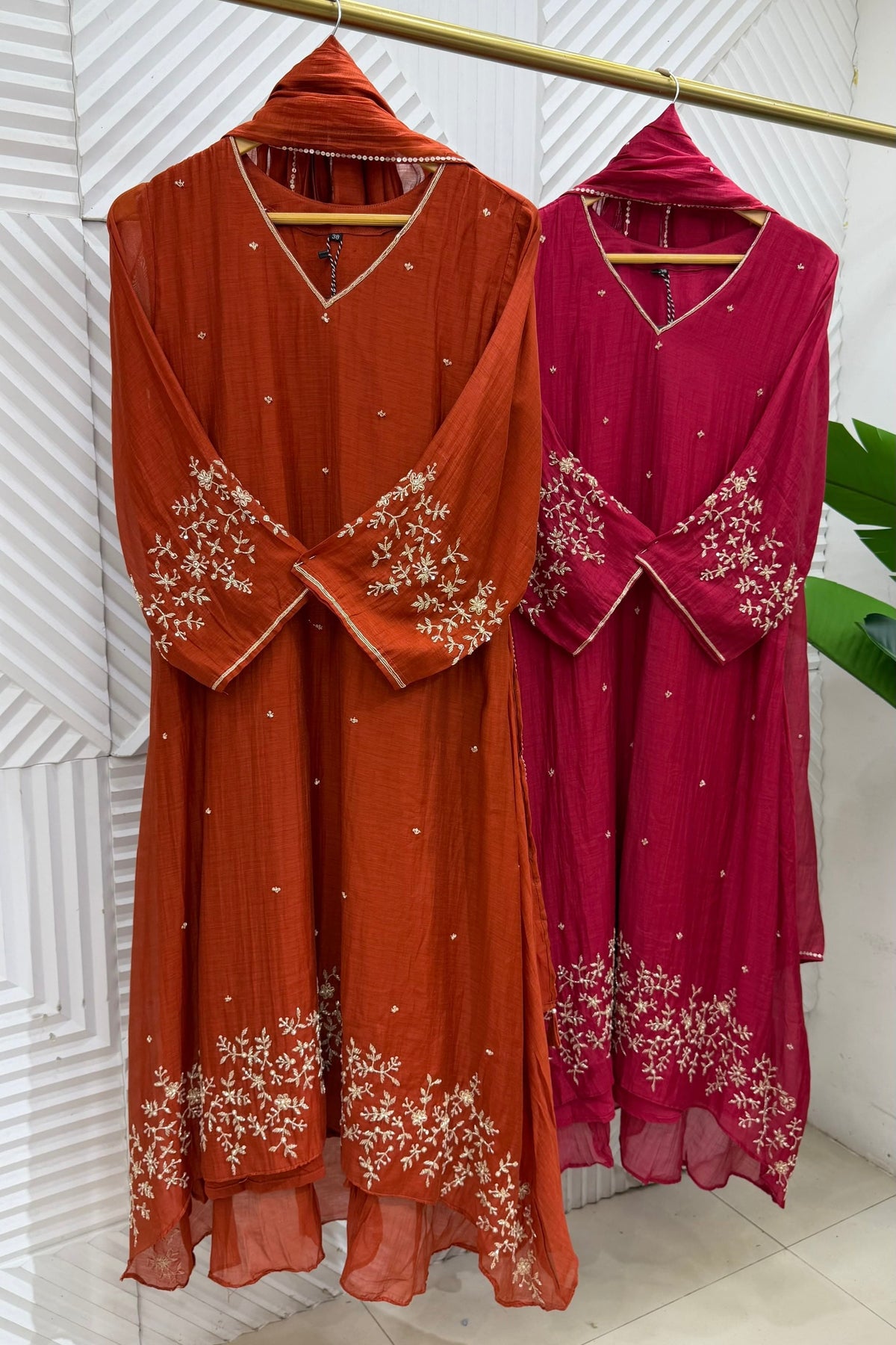 ✨Samaira - Premium Banaras mul chanderi Daman work A Line Kurta Set