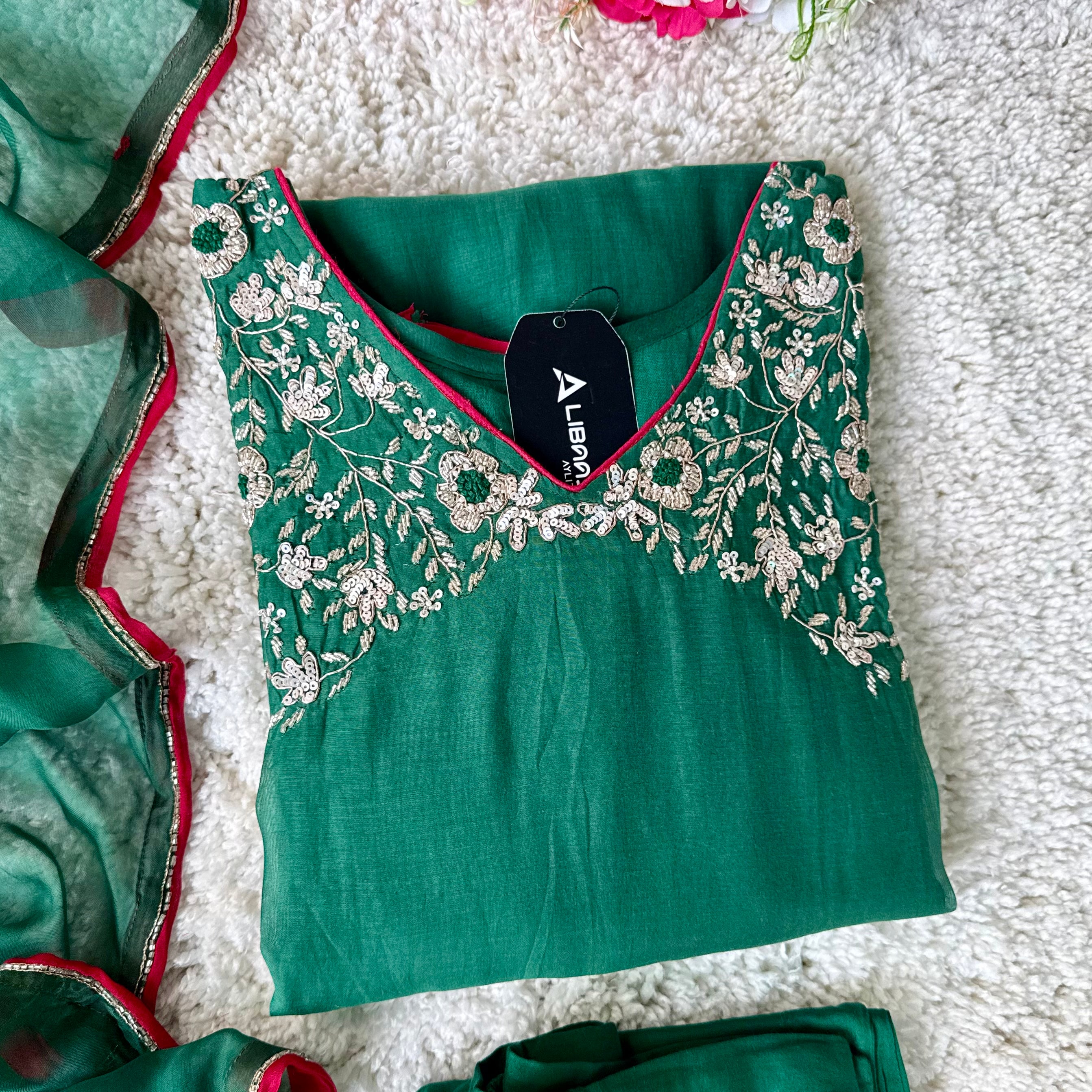 ✨Myra - Premium Green Mul Chanderi A-Line Anarkali Kurta set