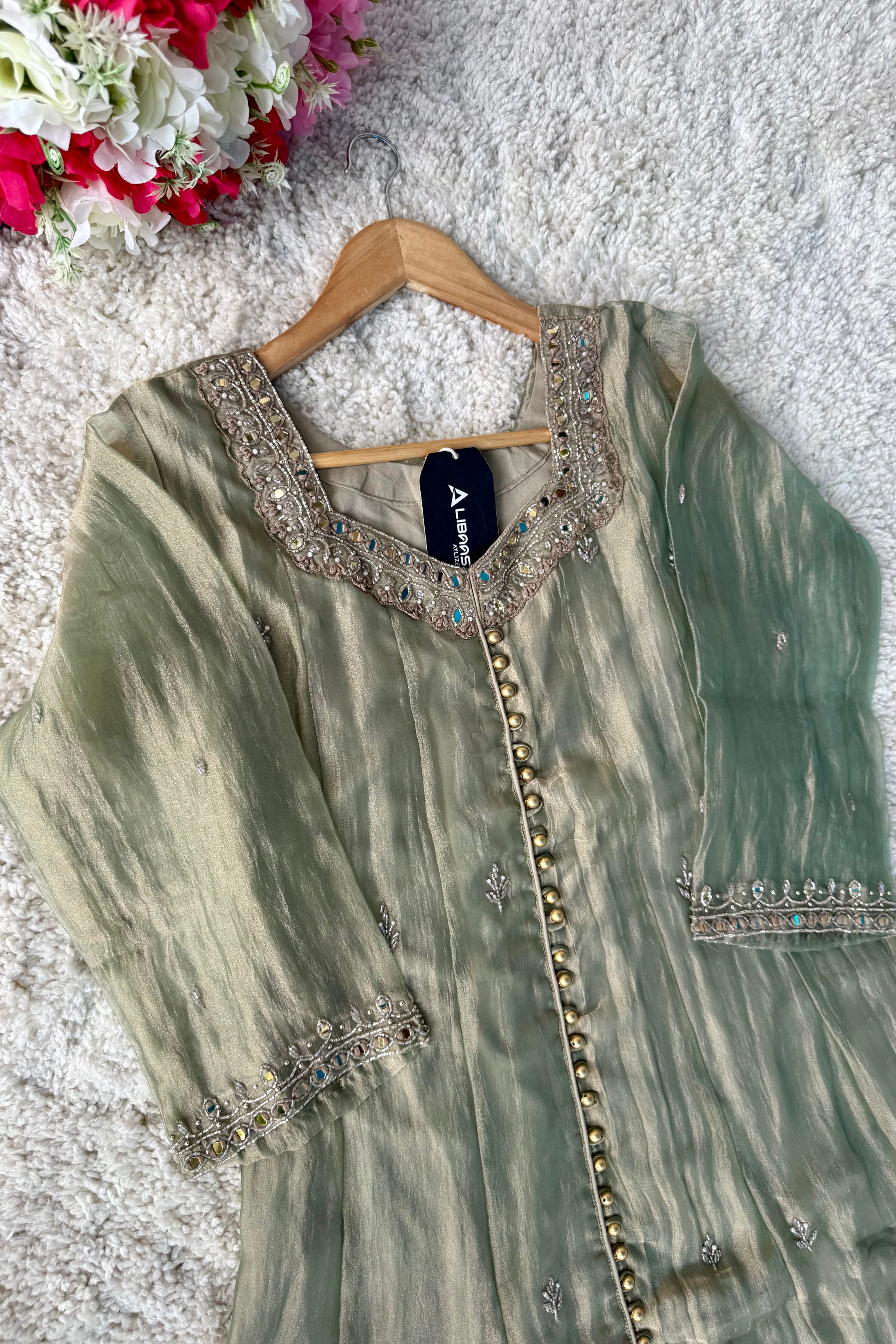 ✨Aiyana- Crushed Tissue Heavy Handwork Anarkali Suit