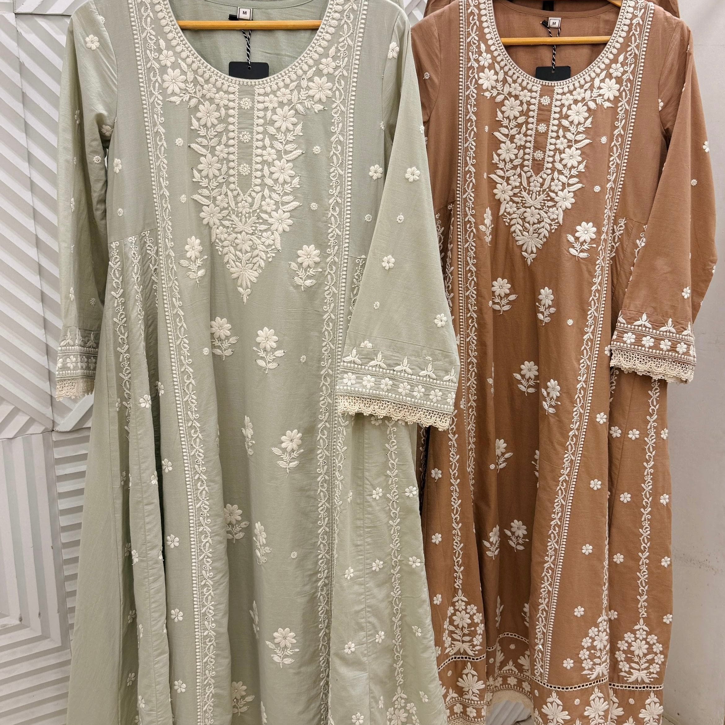 ✨”Inayat- Premium Cotton Embroidered Anarkali Suit Set