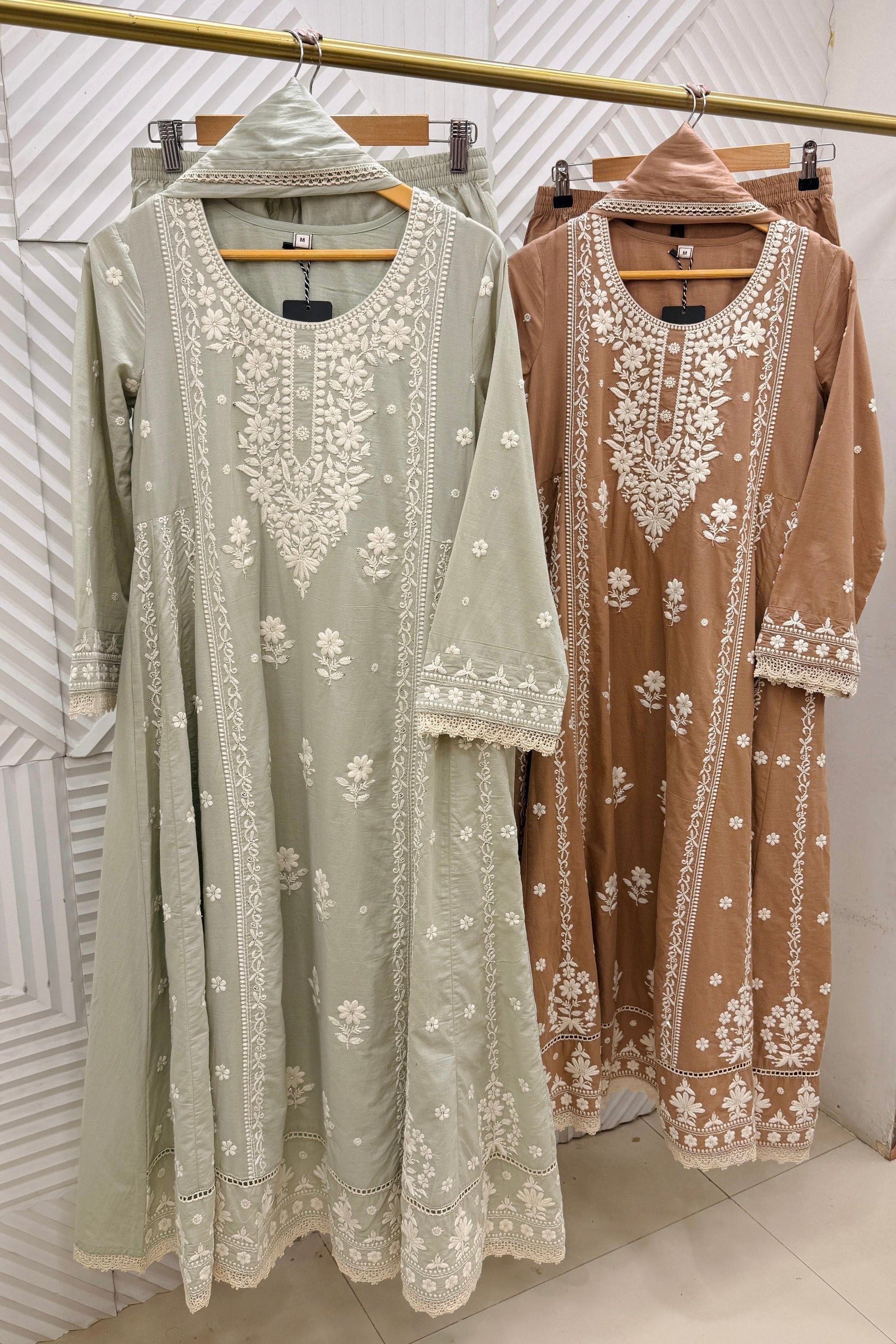 ✨”Inayat- Premium Cotton Embroidered Anarkali Suit Set