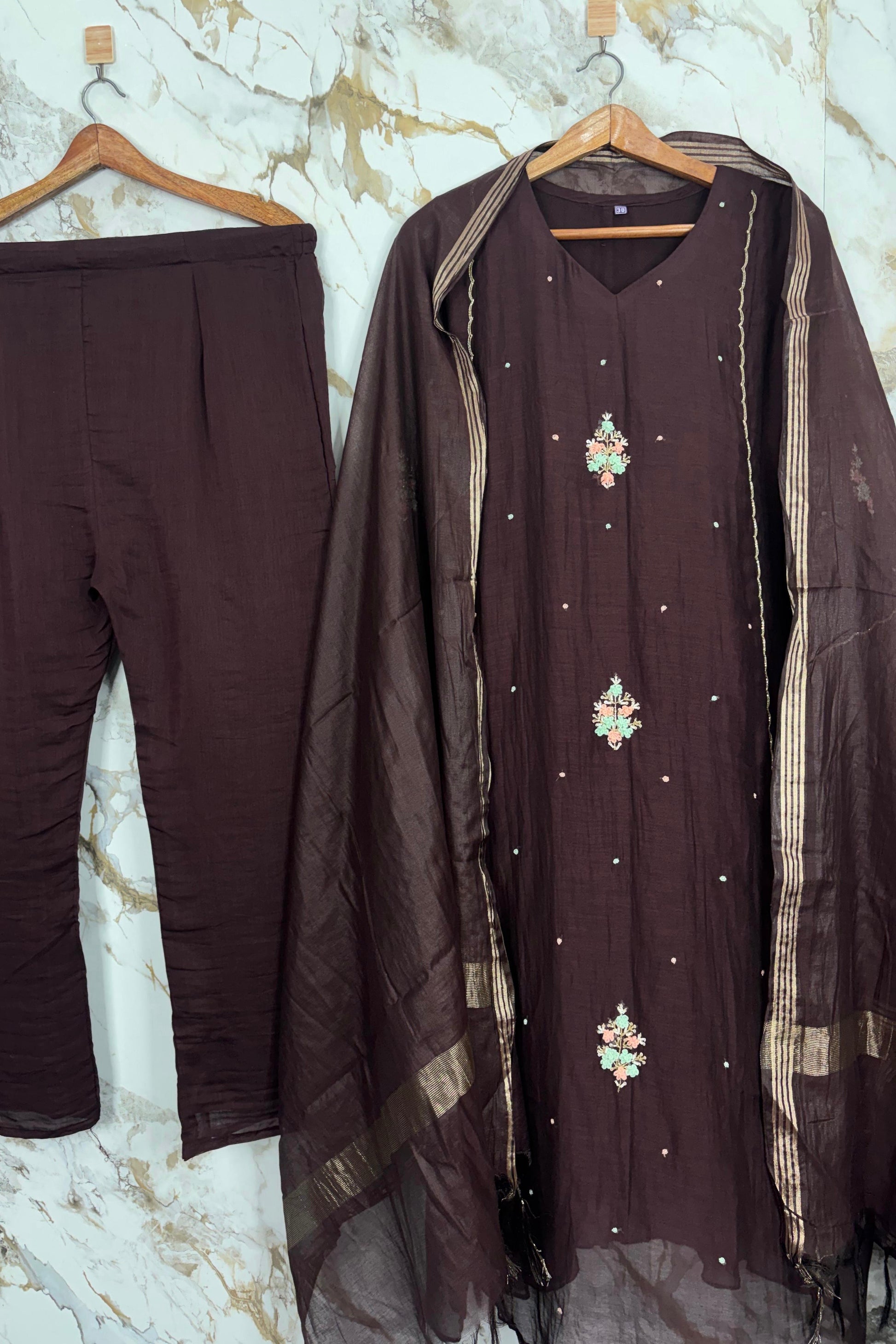 ✨Myra - Brown Mul Chanderi A-Line Anarkali Kurta set