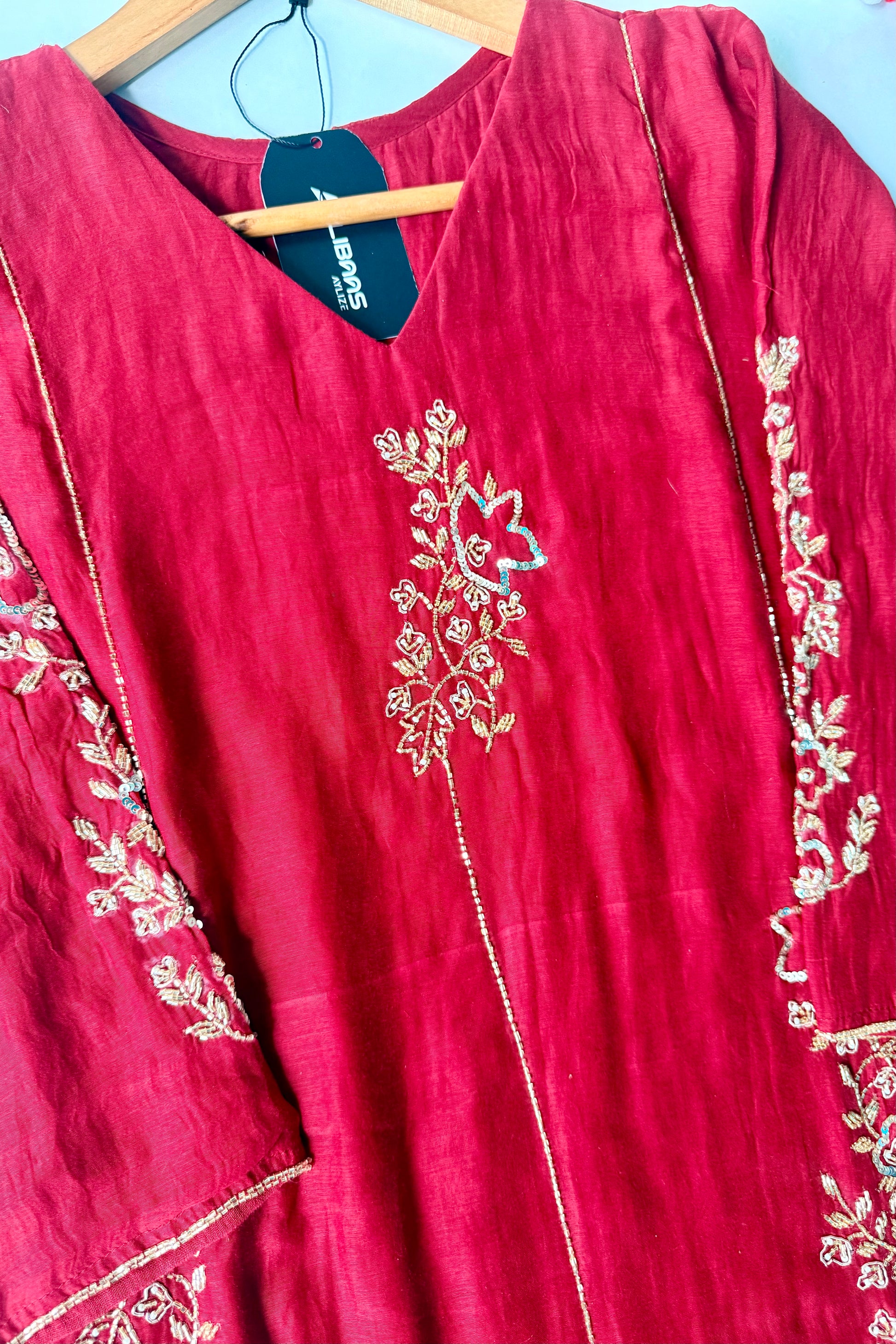 ✨”Rida - Premium Red Mul Chanderi A-Line Kurta Set