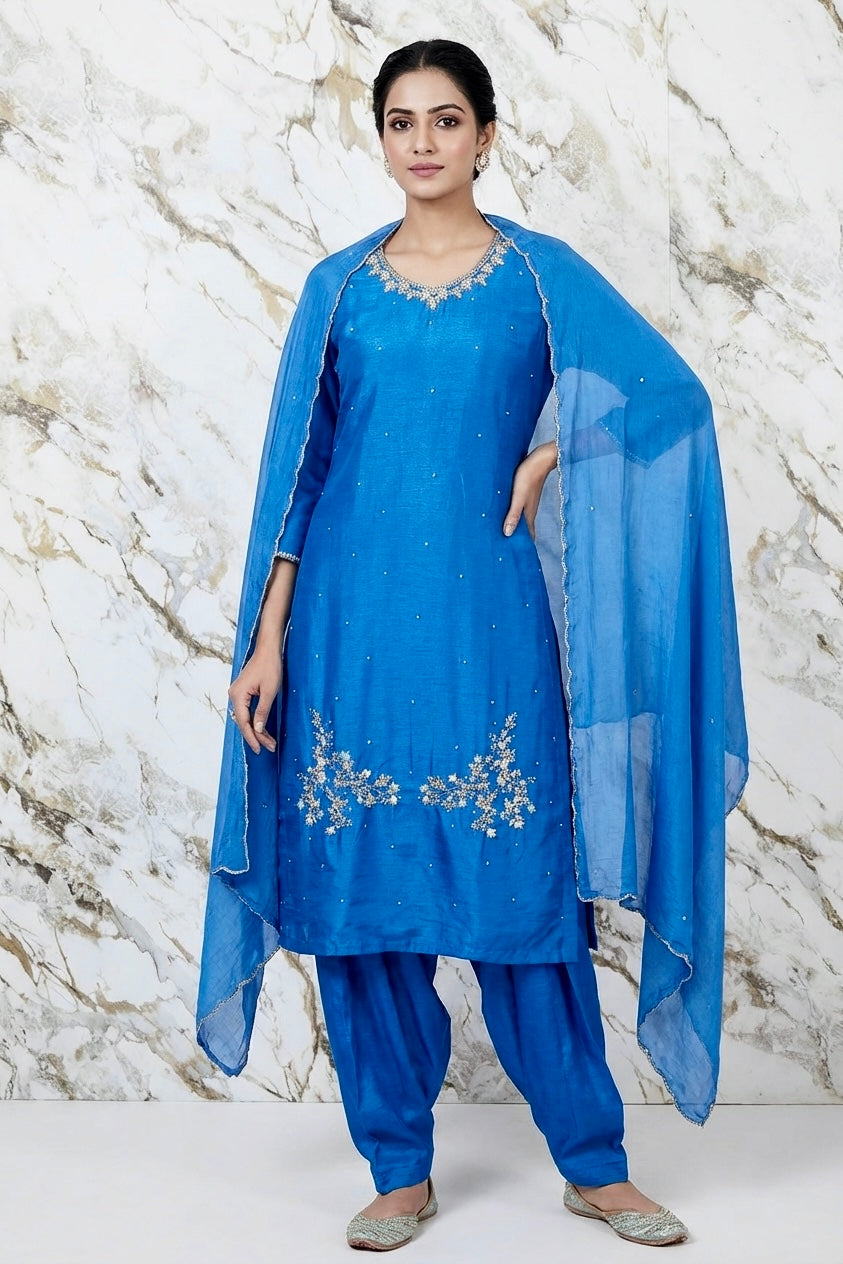 “Nitya” Premium Dola silk Kurta with Bottom & Dupatta