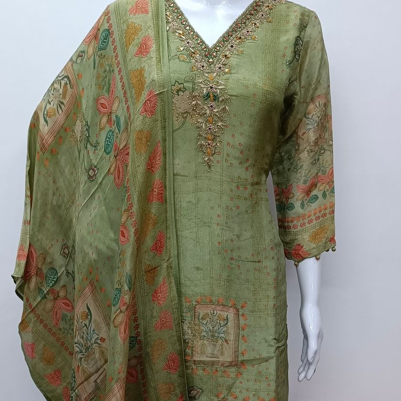 “NAYAB” Tissue silk printed and handwork kurti set
