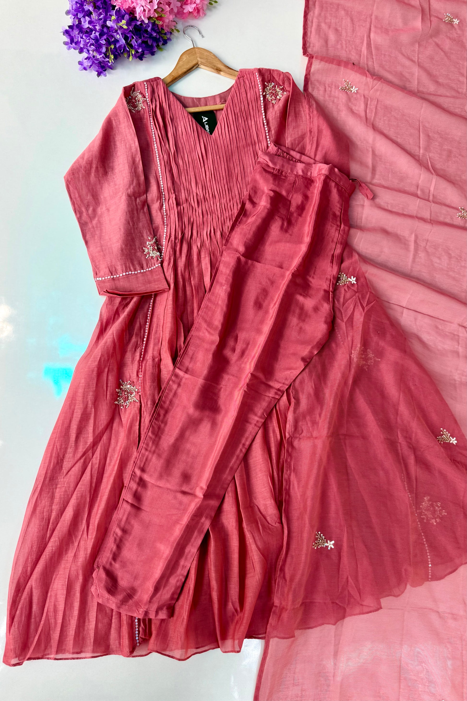 🛍️”Daisy –  Premium Red Mul Chanderi A Line Kurta Set