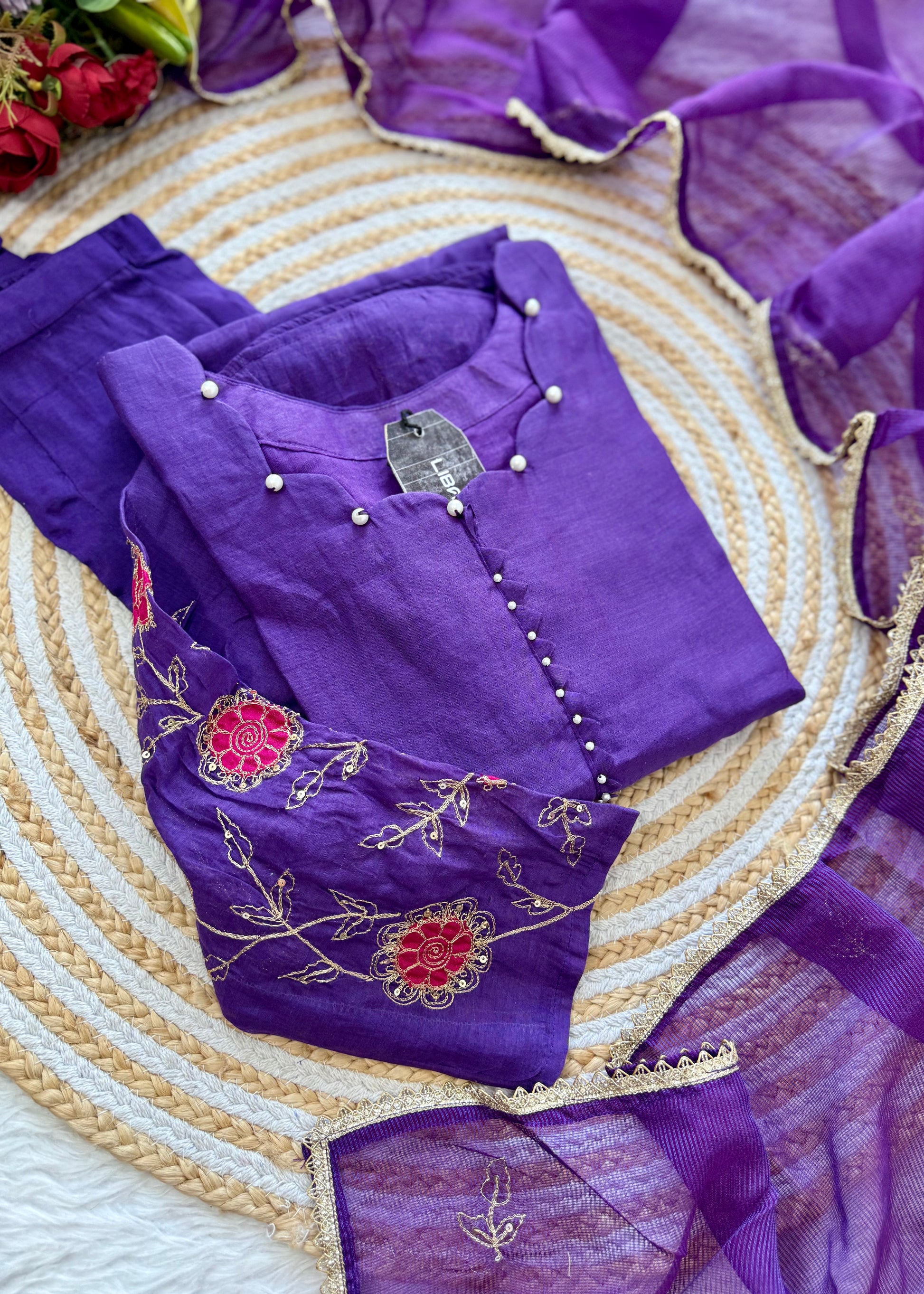 “FIDA” Premium Mul Chanderi Daman work anarkali suit set
