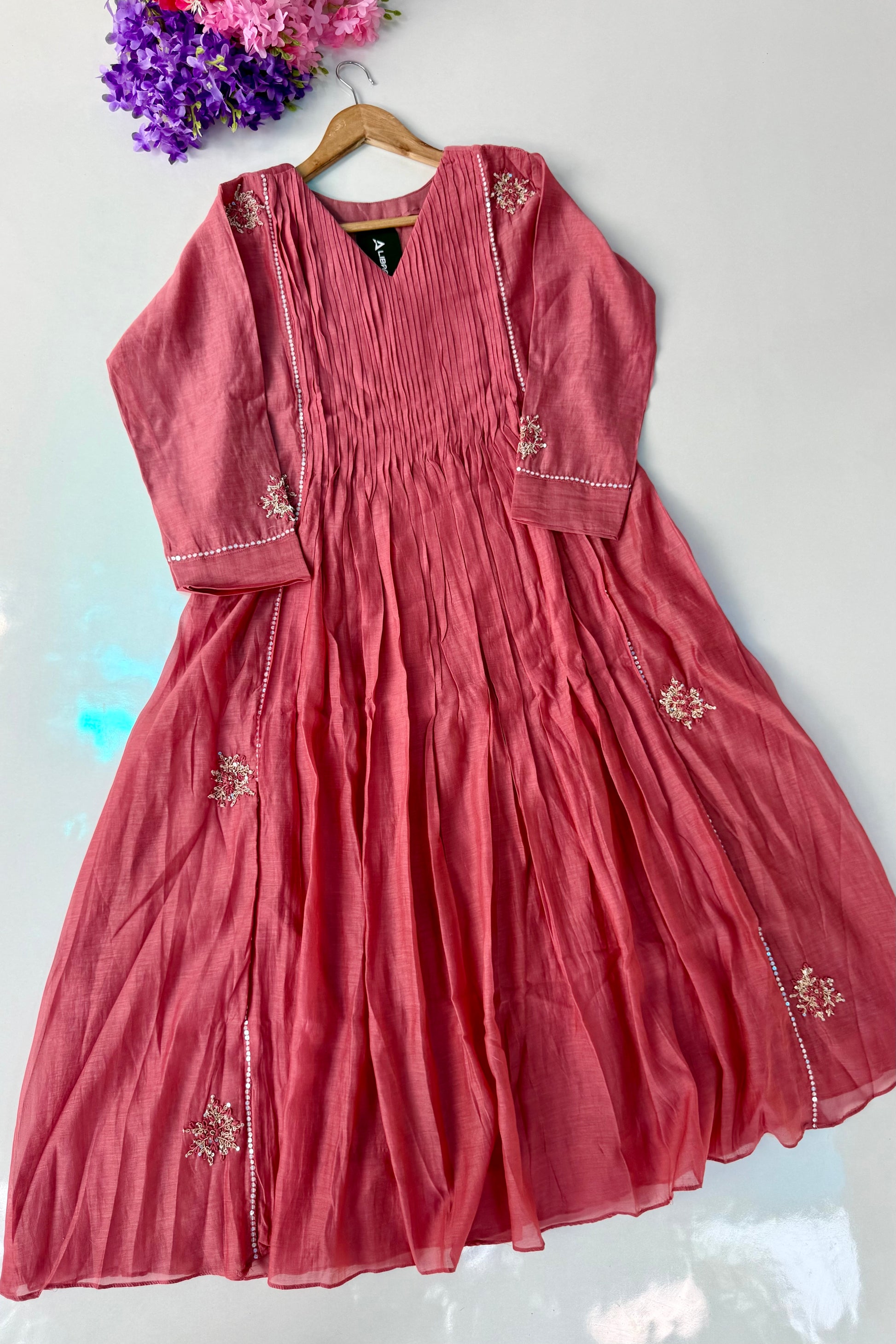 🛍️”Daisy –  Premium Red Mul Chanderi A Line Kurta Set