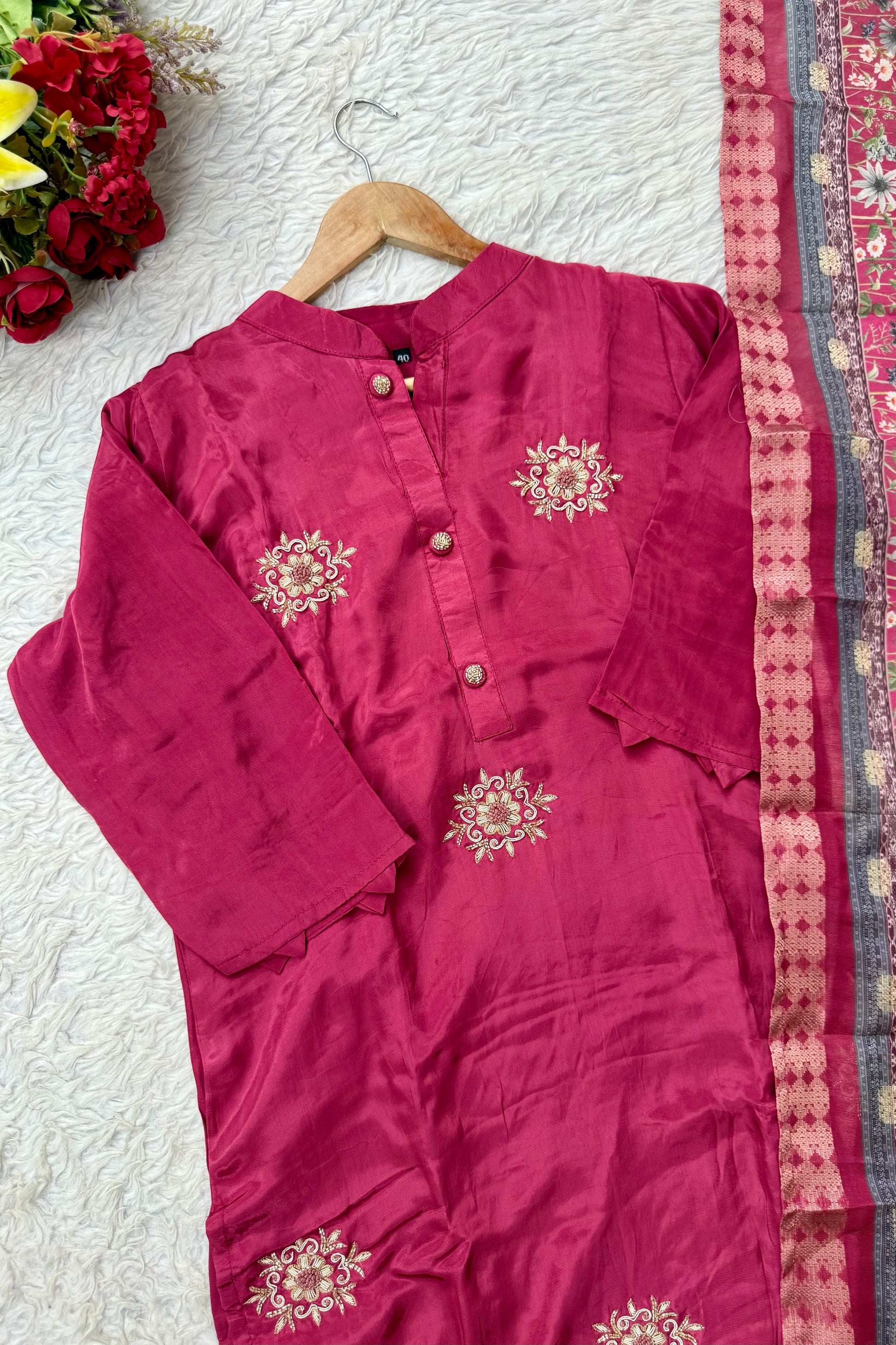 “MORE” Beautiful crepe silk handcrafted kurti set