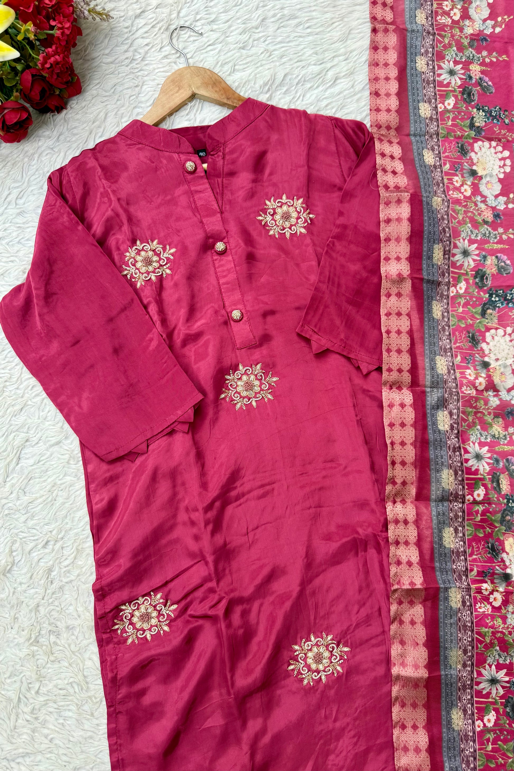 “MORE” Beautiful crepe silk handcrafted kurti set