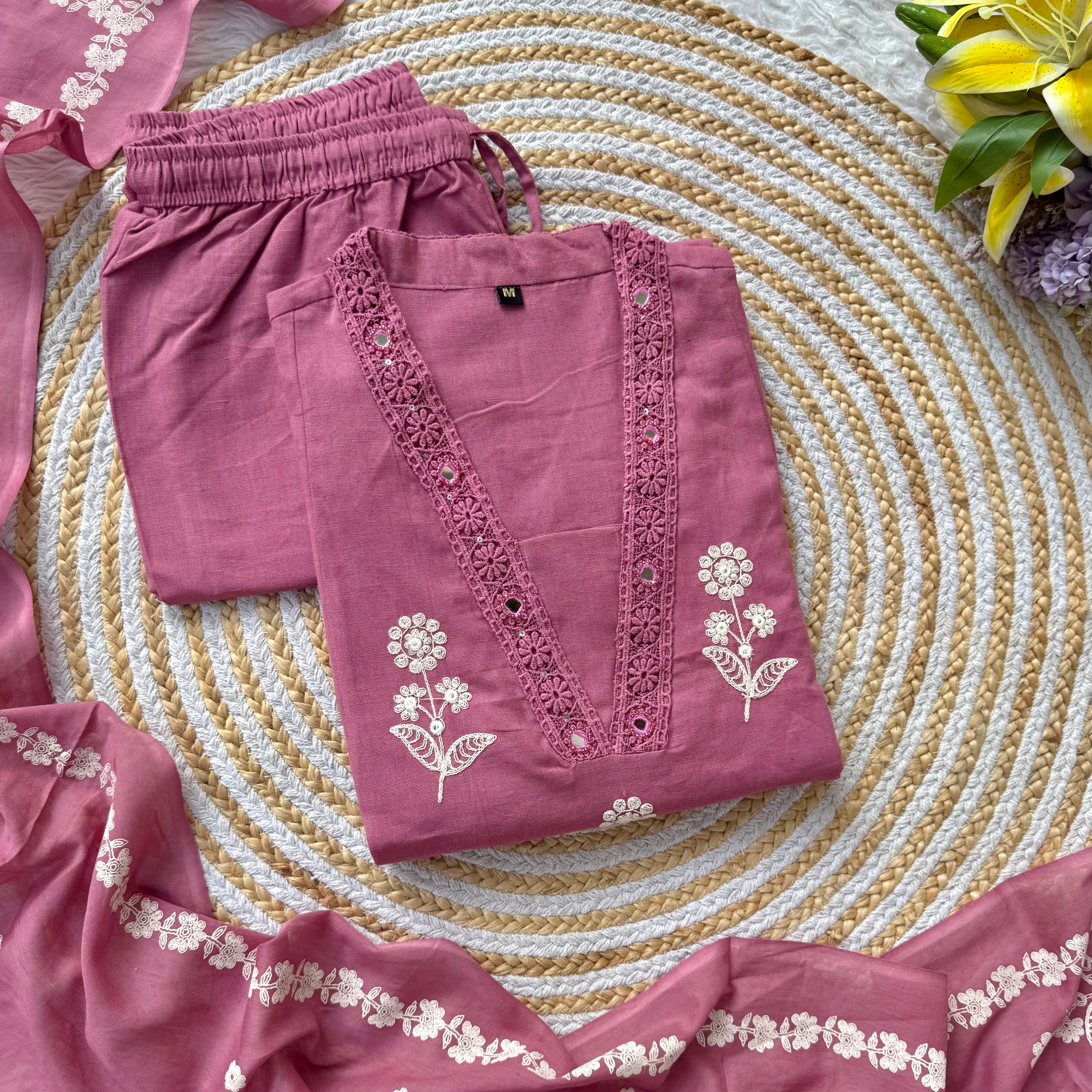 “ALICE" Premium Flex cotton embroidered work kurta set