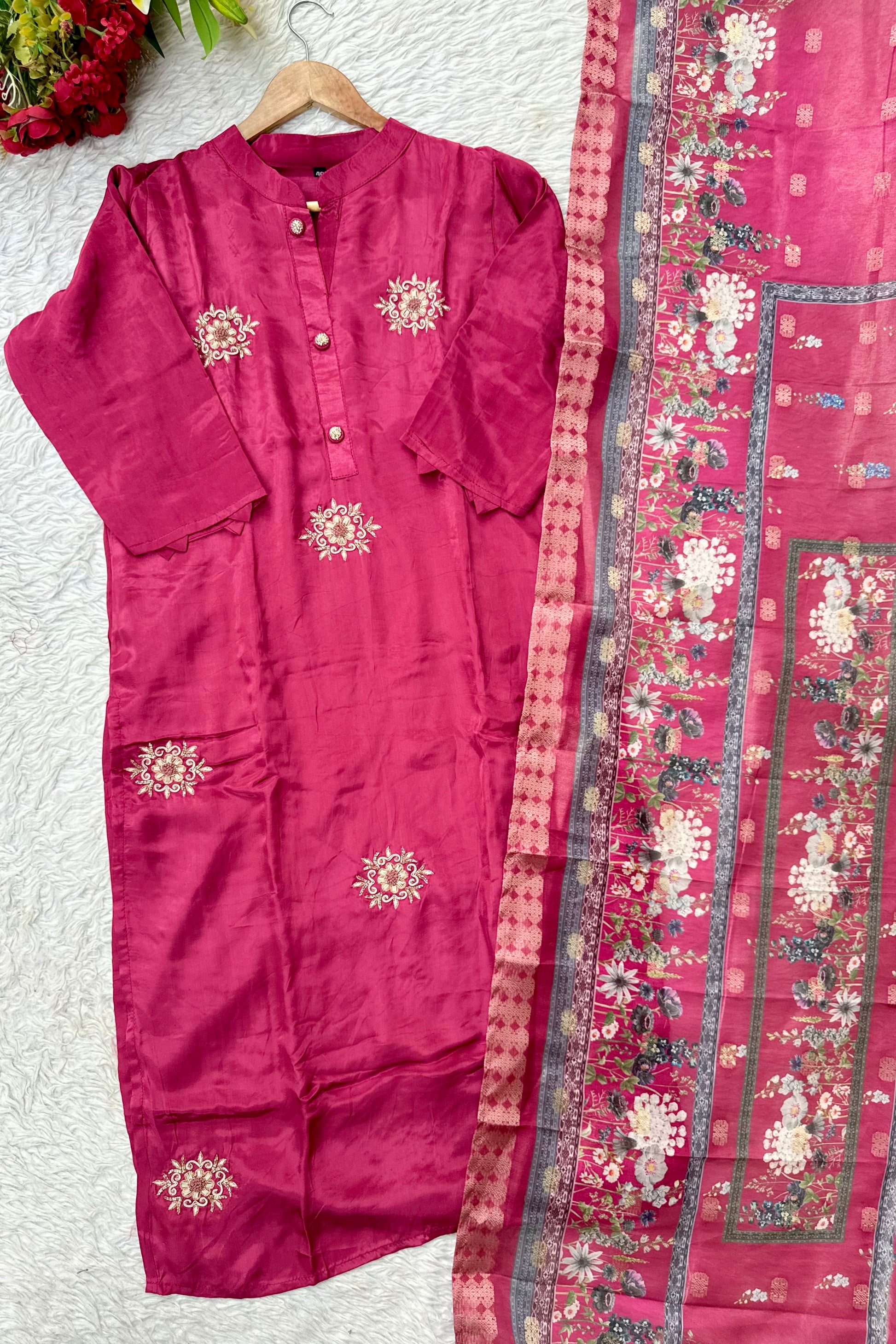 “MORE” Beautiful crepe silk handcrafted kurti set