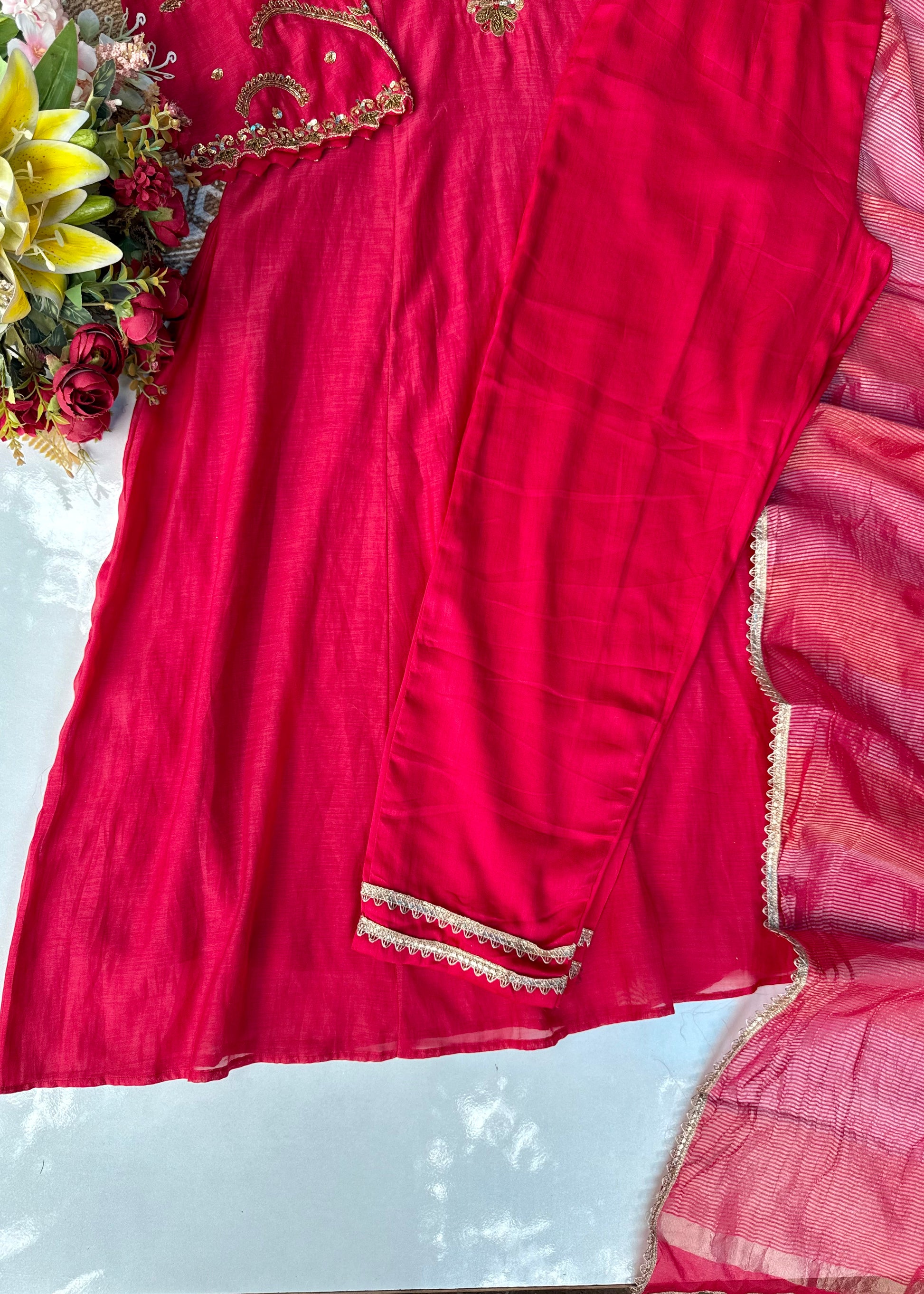 “Myra” Premium Mul Chanderi A line Anarkali Kurta Set