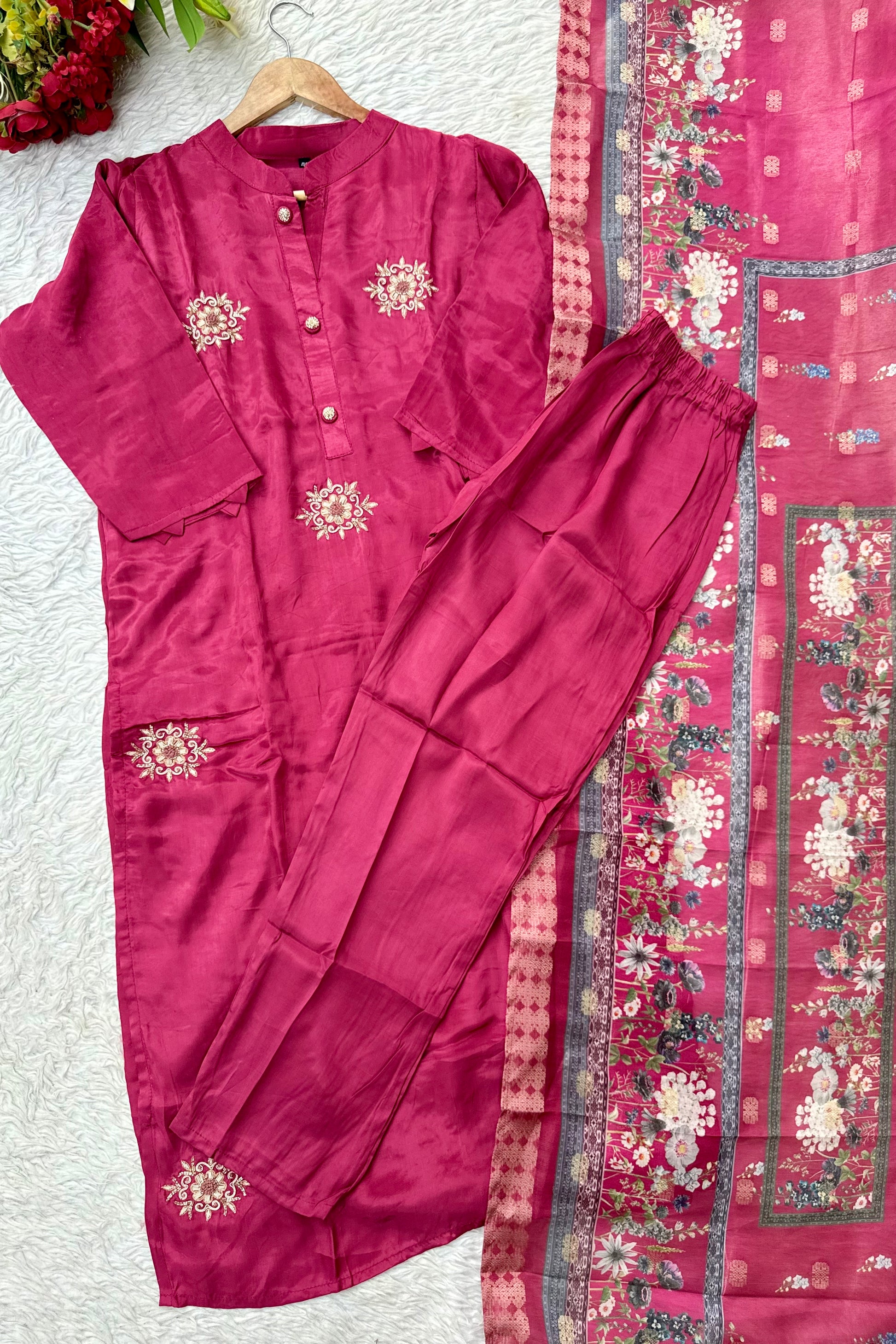 “MORE” Beautiful crepe silk handcrafted kurti set