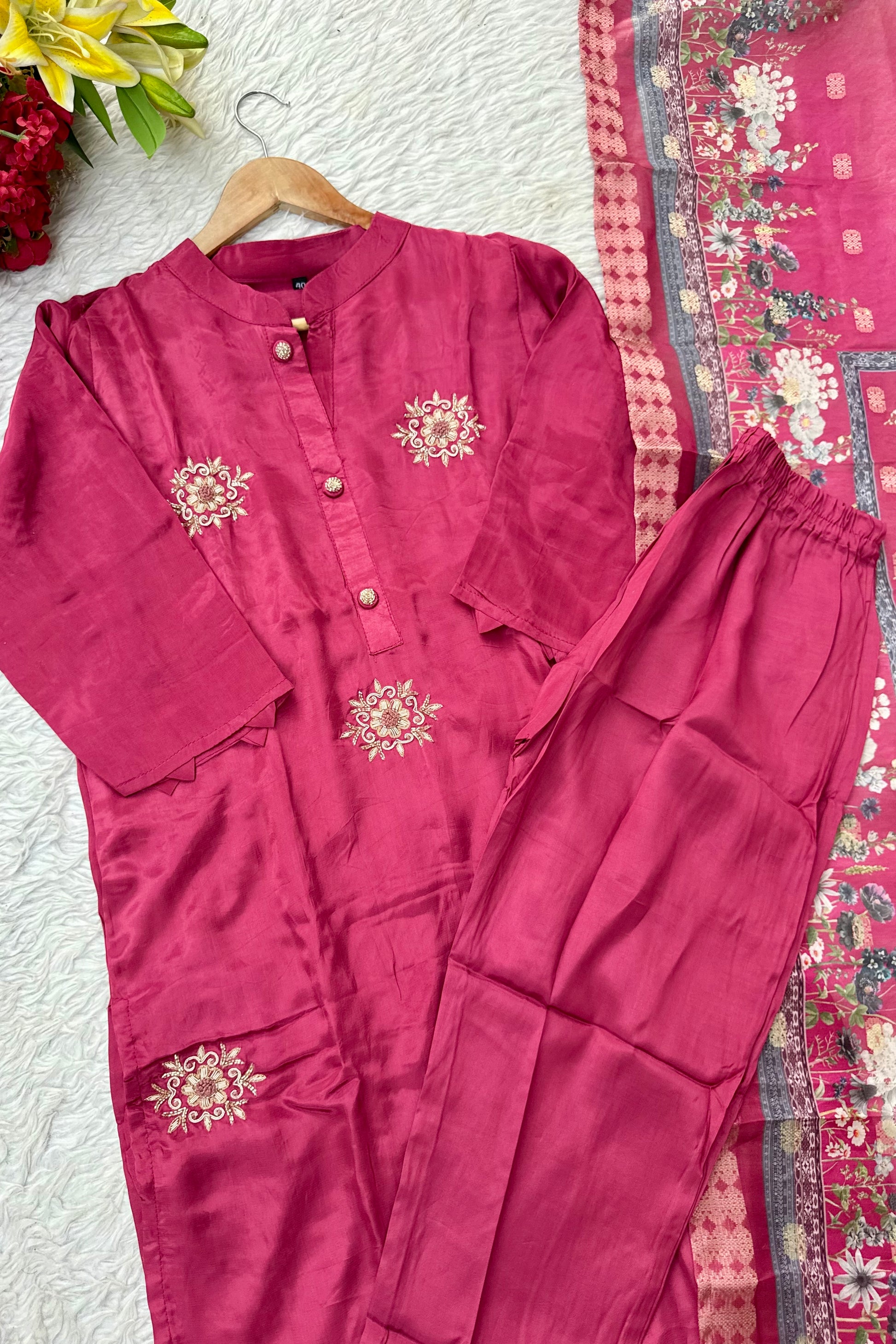 “MORE” Beautiful crepe silk handcrafted kurti set