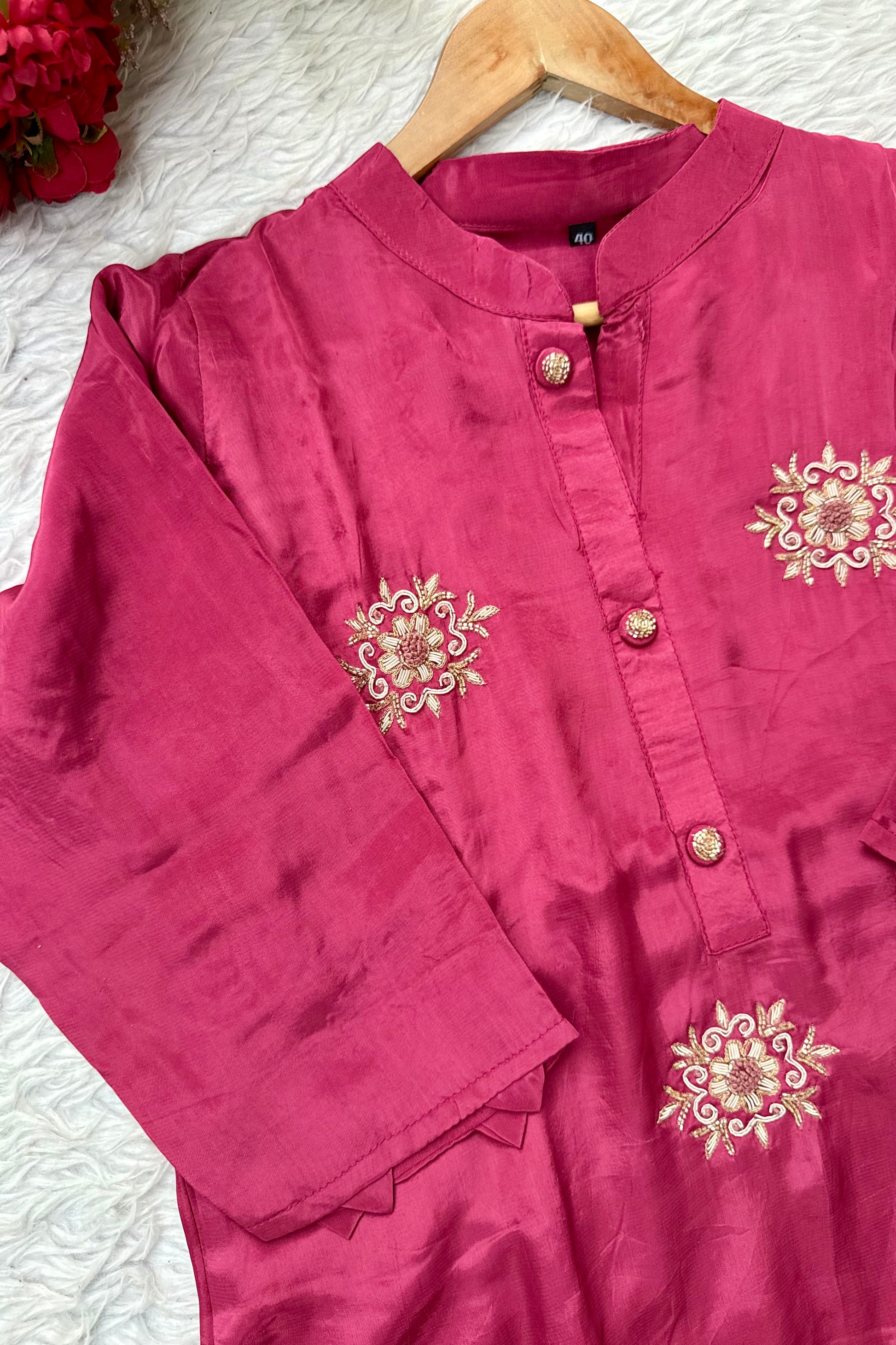 “MORE” Beautiful crepe silk handcrafted kurti set