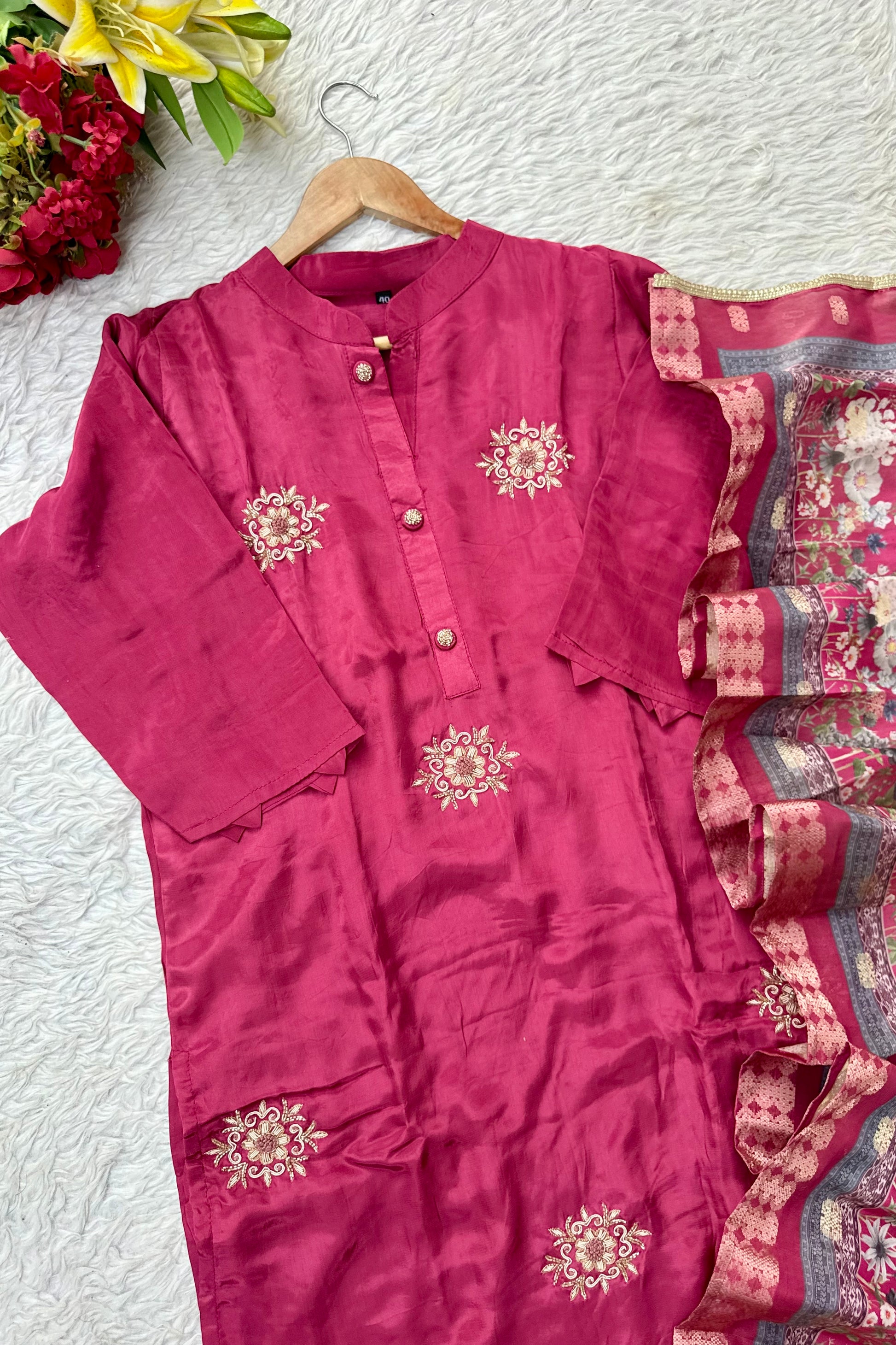 “MORE” Beautiful crepe silk handcrafted kurti set