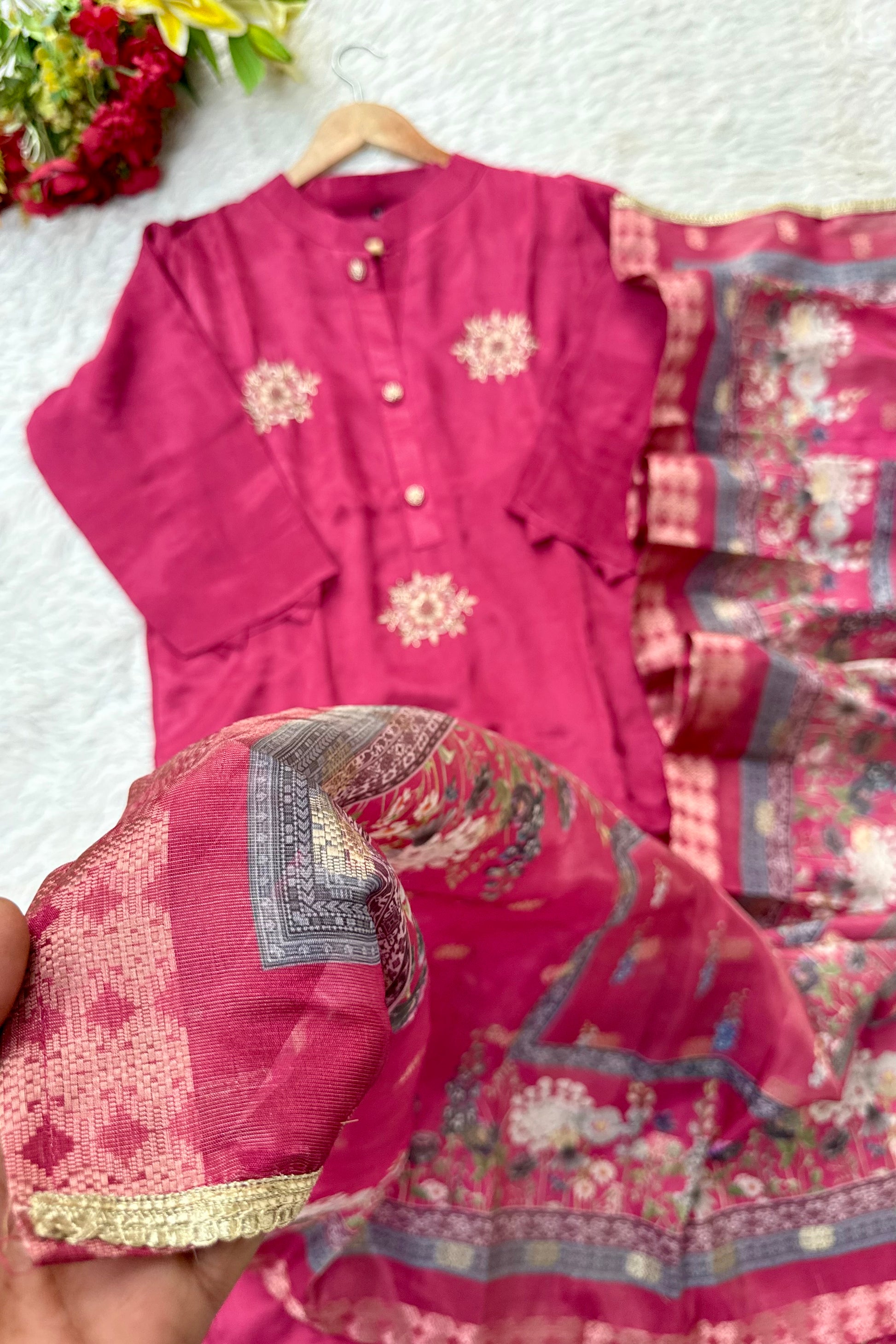 “MORE” Beautiful crepe silk handcrafted kurti set